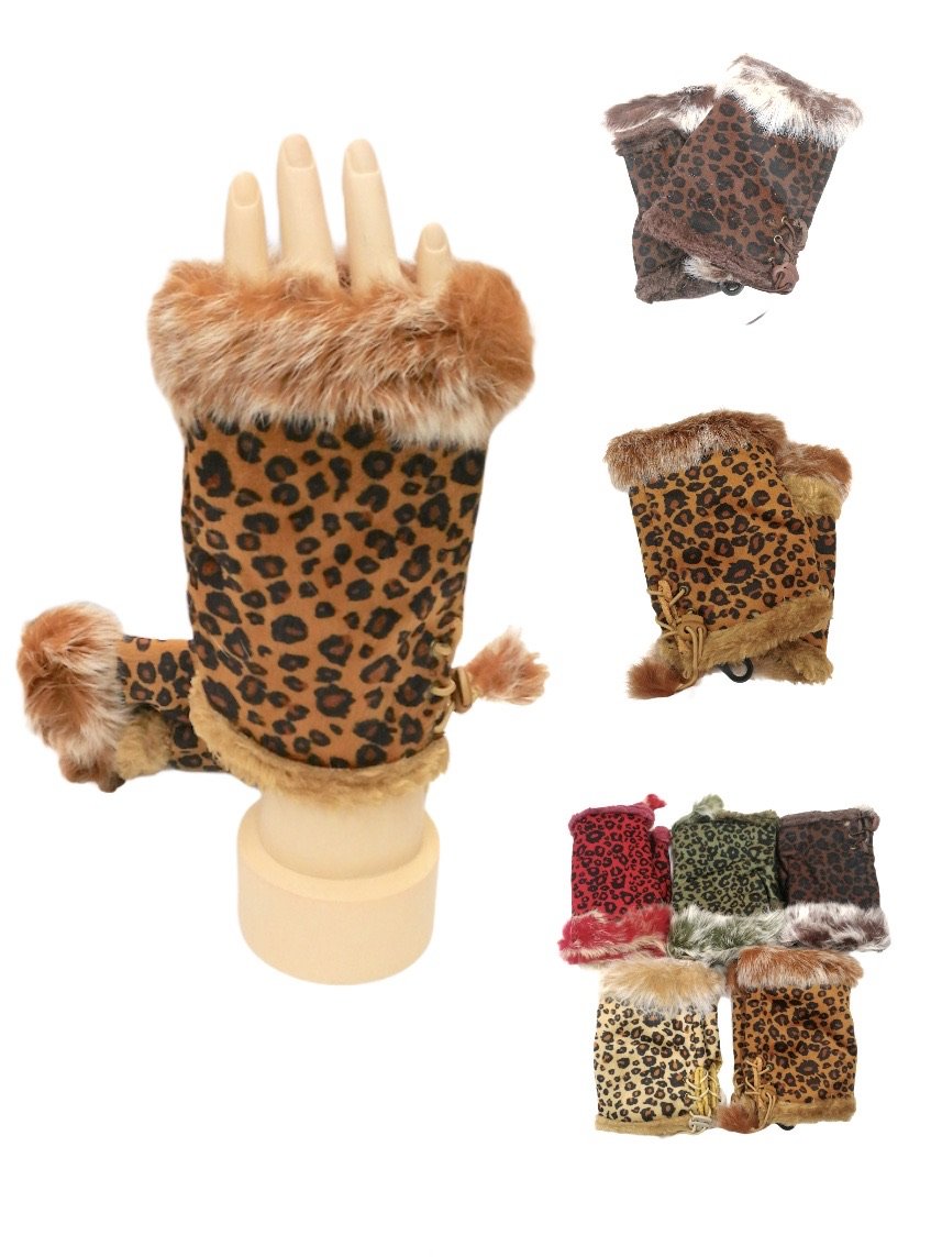 Mitaines gants motif léopard fausse fourrure (x12) 2,50€/paire | Grossiste-pro
