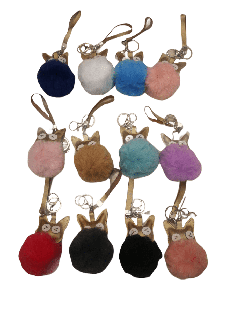 LOT DE 12 - Porte-clé chat pompon fourrure 1,80€/unité | Grossiste-pro
