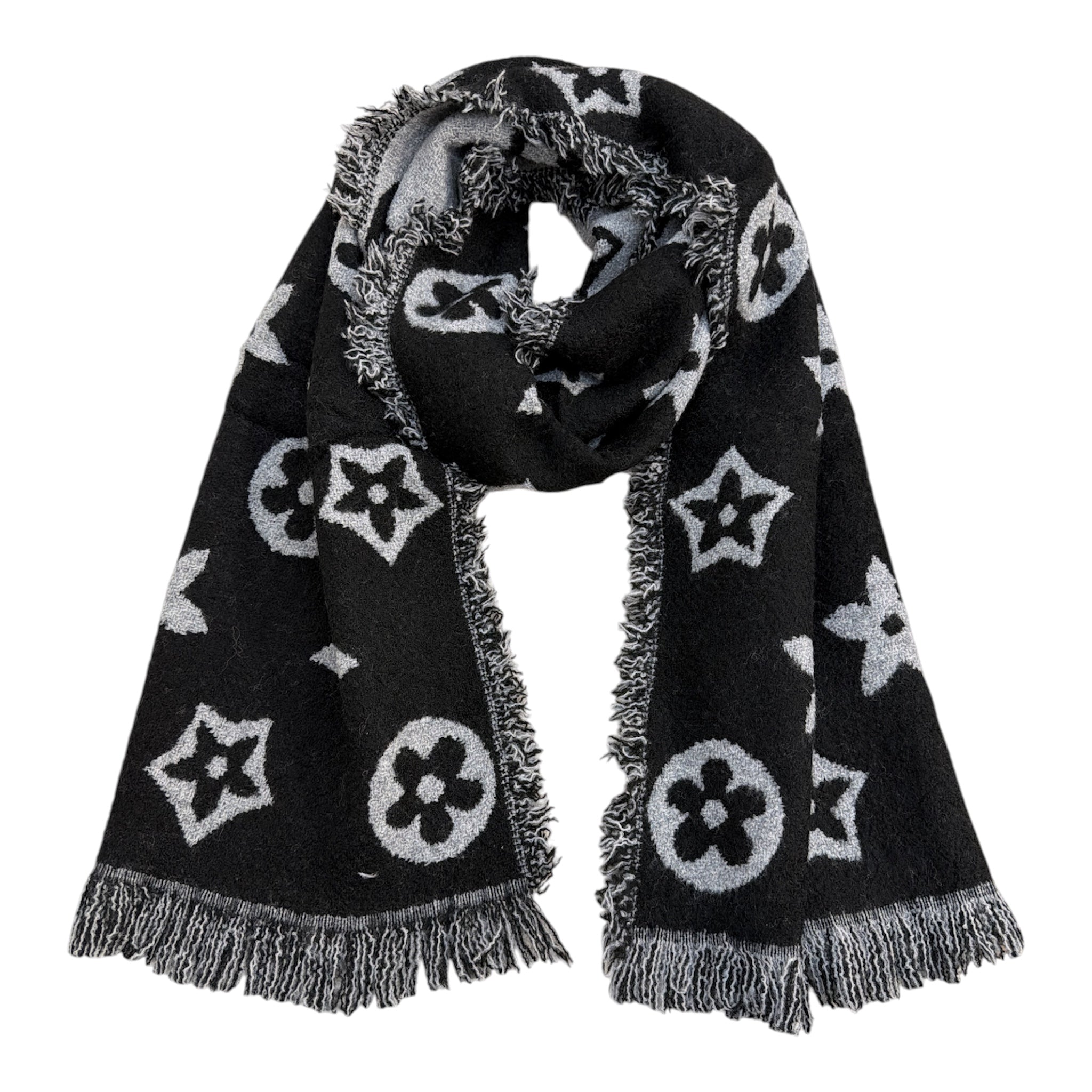 Écharpe grand modèle à motifs fleuris avec franges(x12)