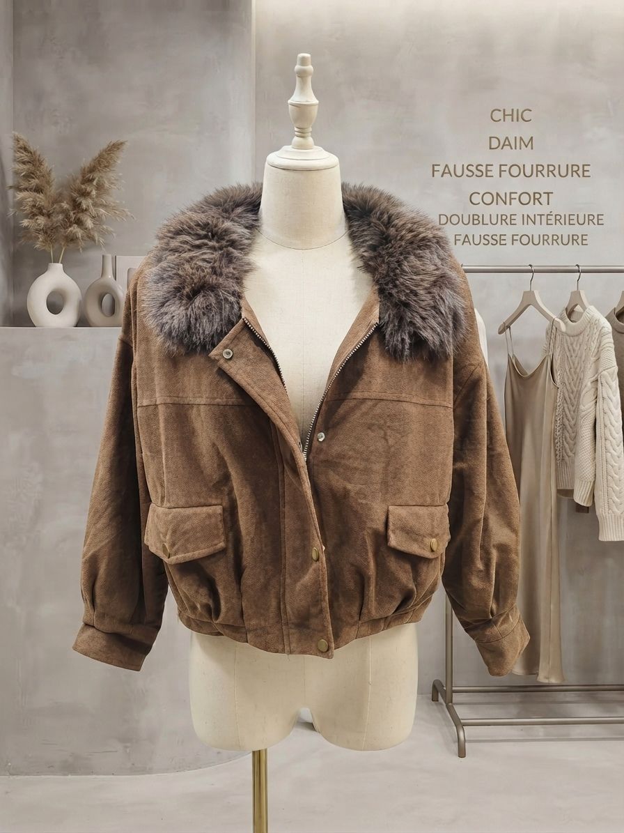 Bomber En Suédine,Boublure Intérieure Fausse Fourrure (x3)