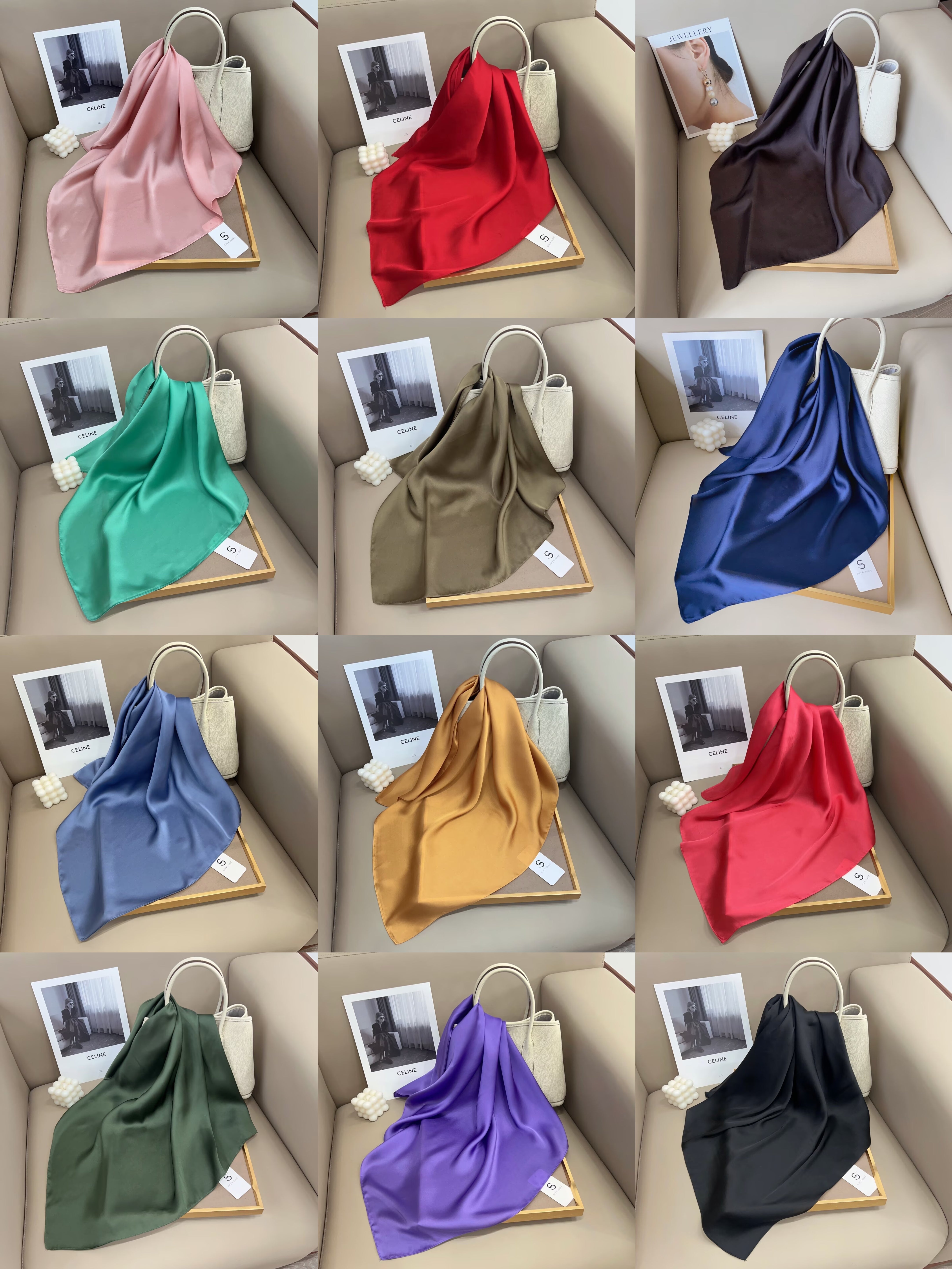 Foulard carré satin soie (x12)