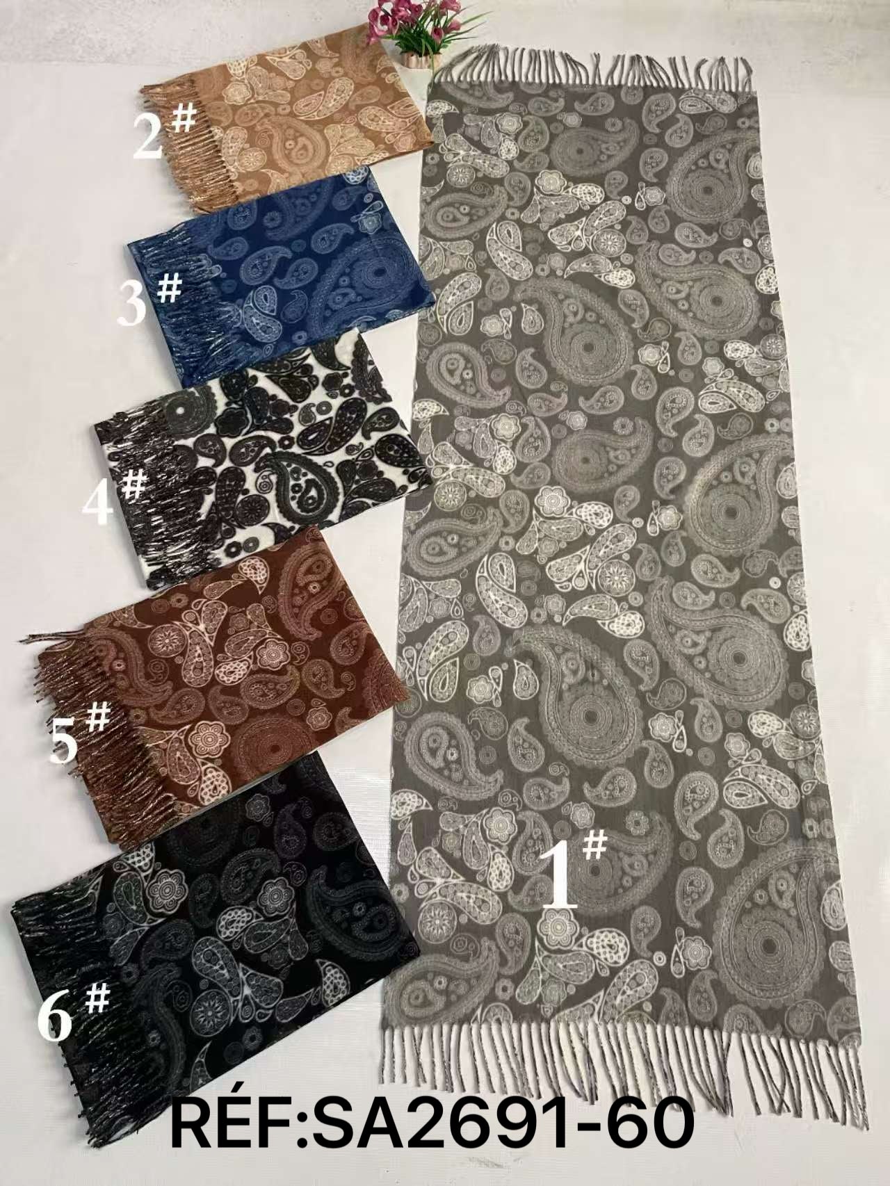Écharpe longue paisley à franges pour femme (x12)#60
