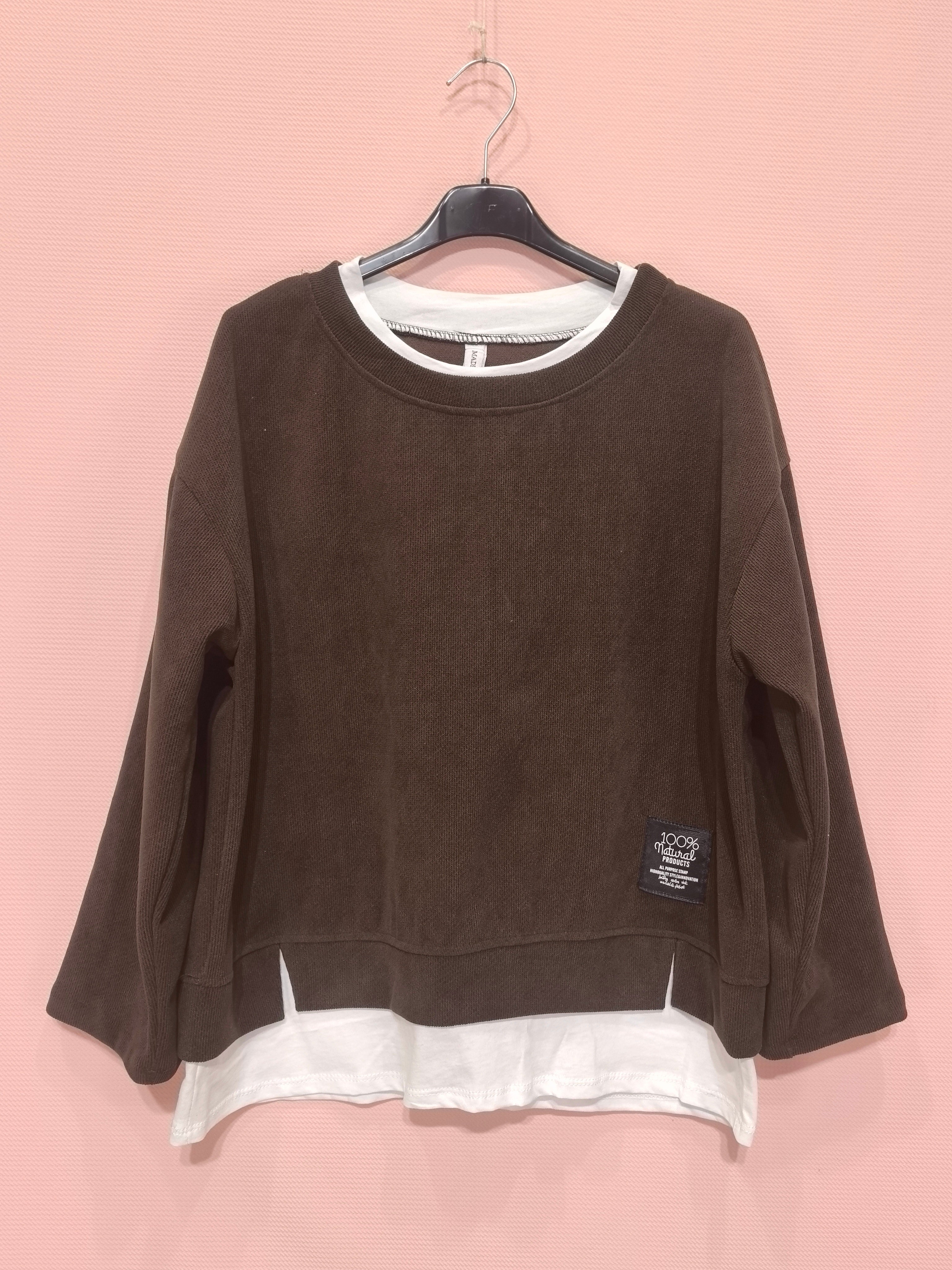 Sweat bicolore superposé  Style casual-chic polyvalent  En tissu texturé au toucher doux(x6)