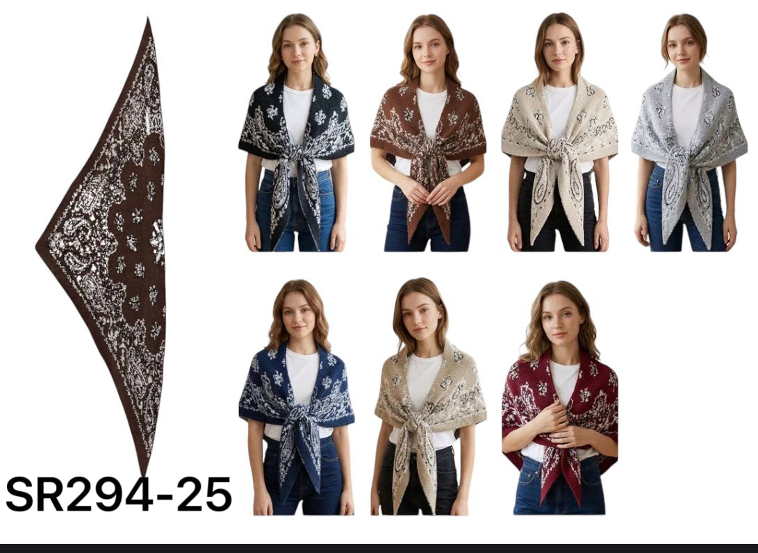 Foulard triangle motif cachemire paisley, châle poncho femme automne‑hiver（x10)#25