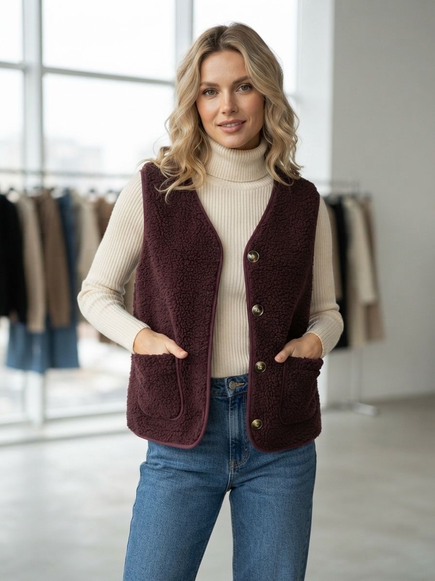 Gilet Sans Manches Style Teddy Doublure En Suédine(x6)