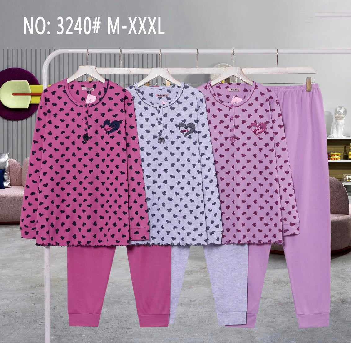 Ensemble pyjama coeur couleurs/tailles mélanges (x15)