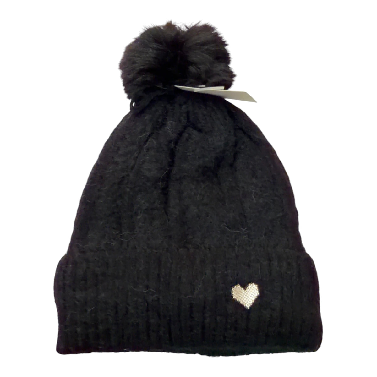 Bonnet tricot torsadé avec pompon et petit cœur (x12)#4