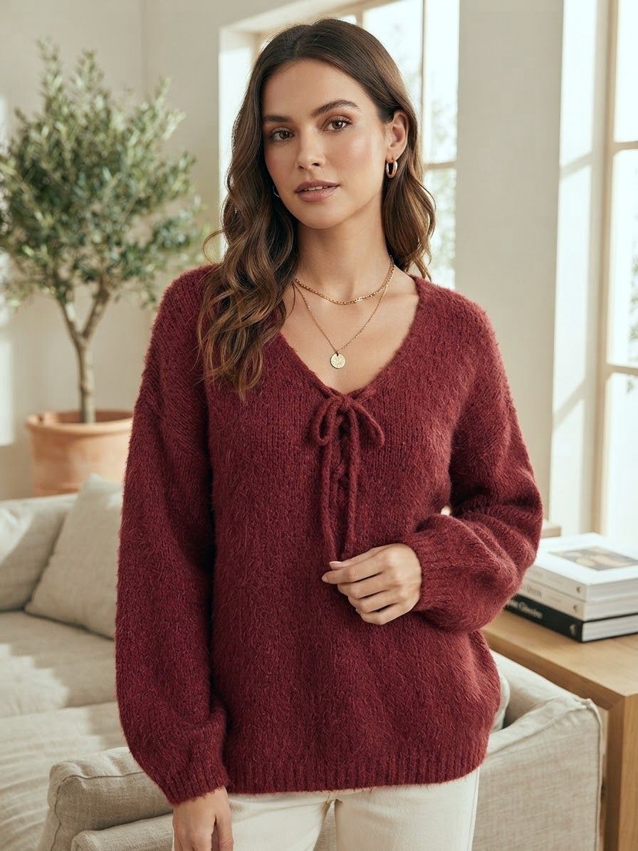 Pull  col V avec lacets(x6)