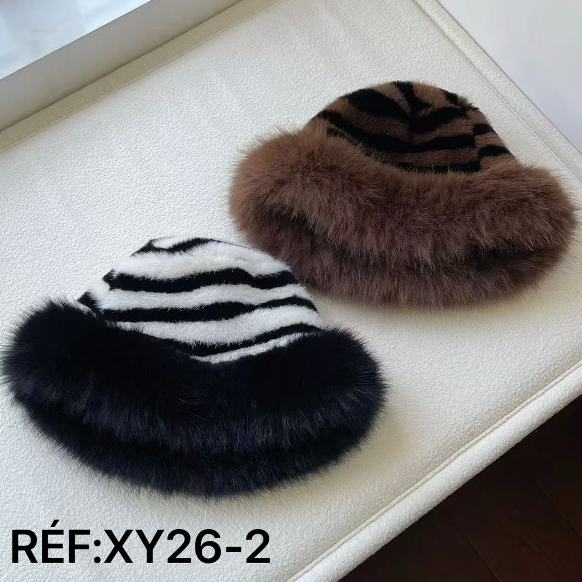 Chapeau  (bob) en fourrure imitation à motif rayé(x12)#2