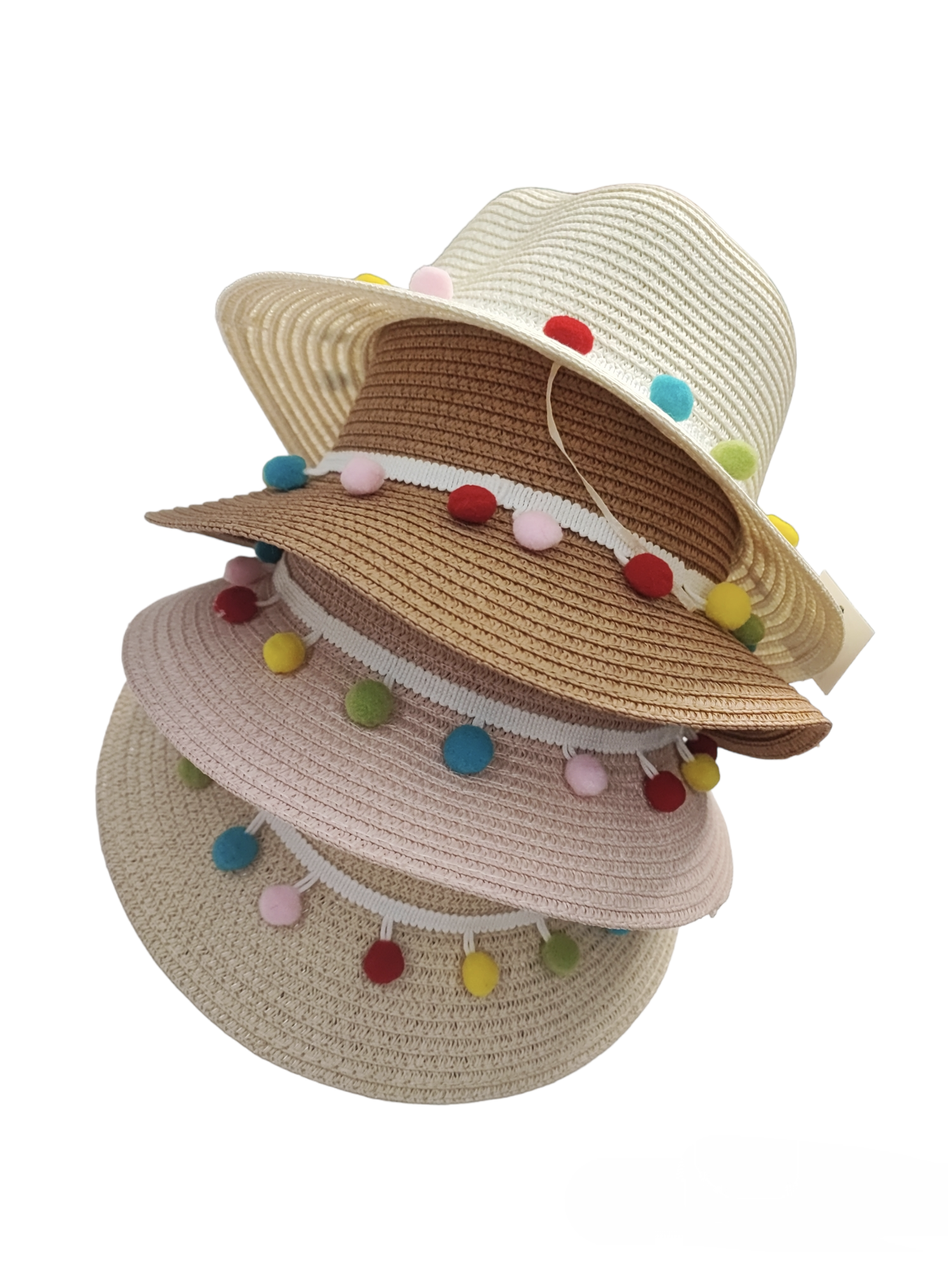 Chapeaux de paille pompon taille enfant    (x12)
