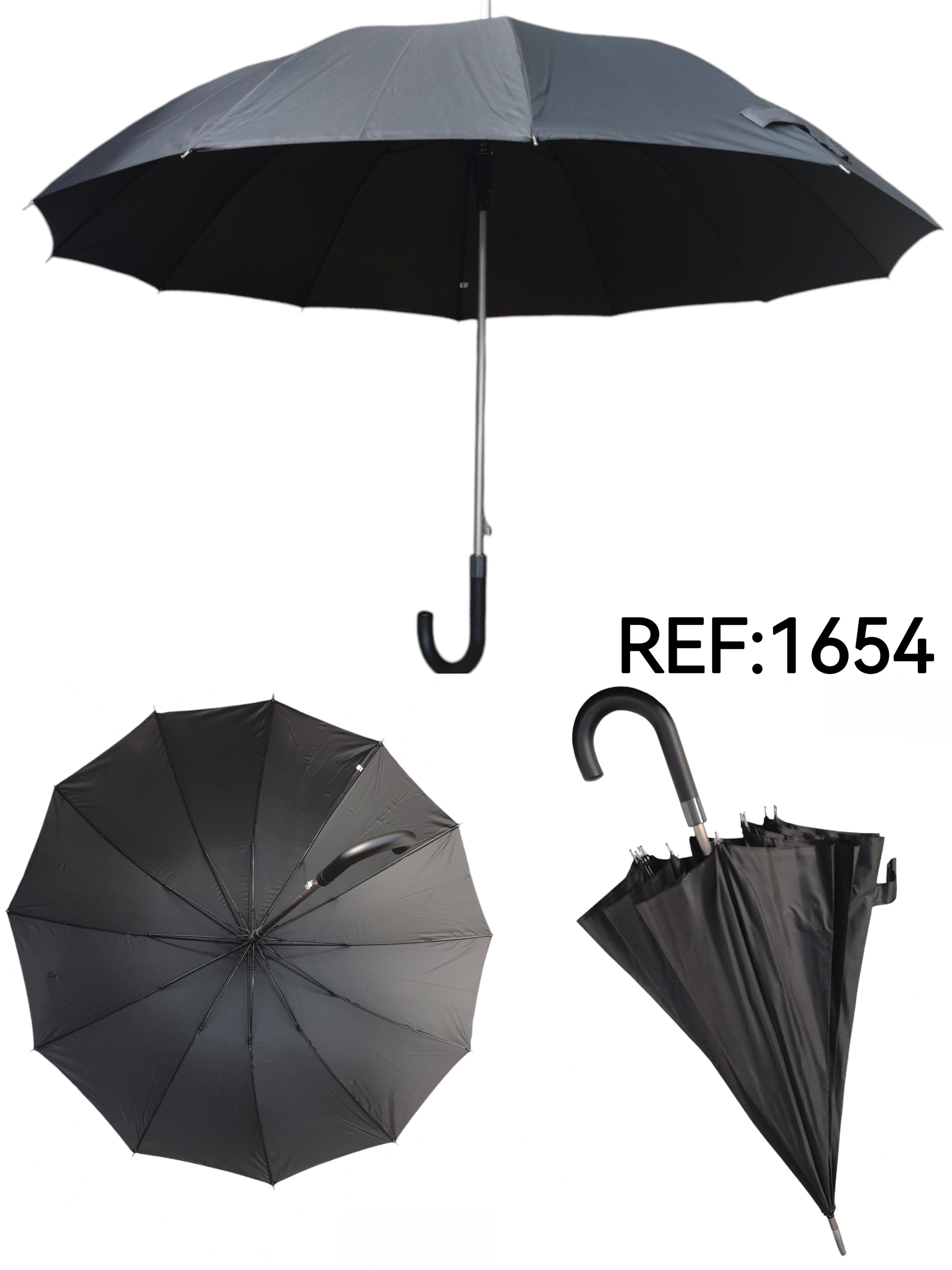 LOT DE 12-Grand parapluie de 25 pouces avec parapluie uni résistant au vent à 12 baleines