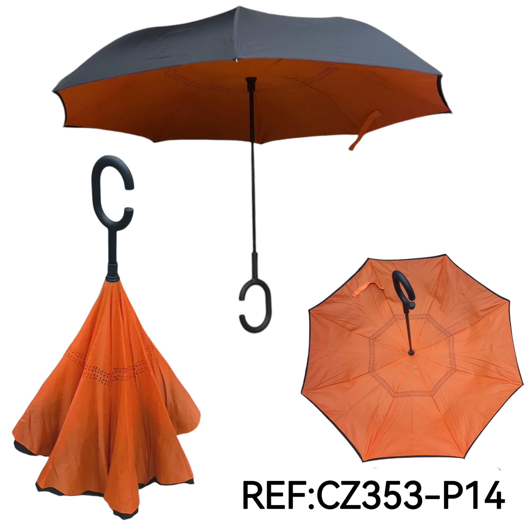 LOT DE 10 -  Parapluie inversé en forme de C de couleur unie