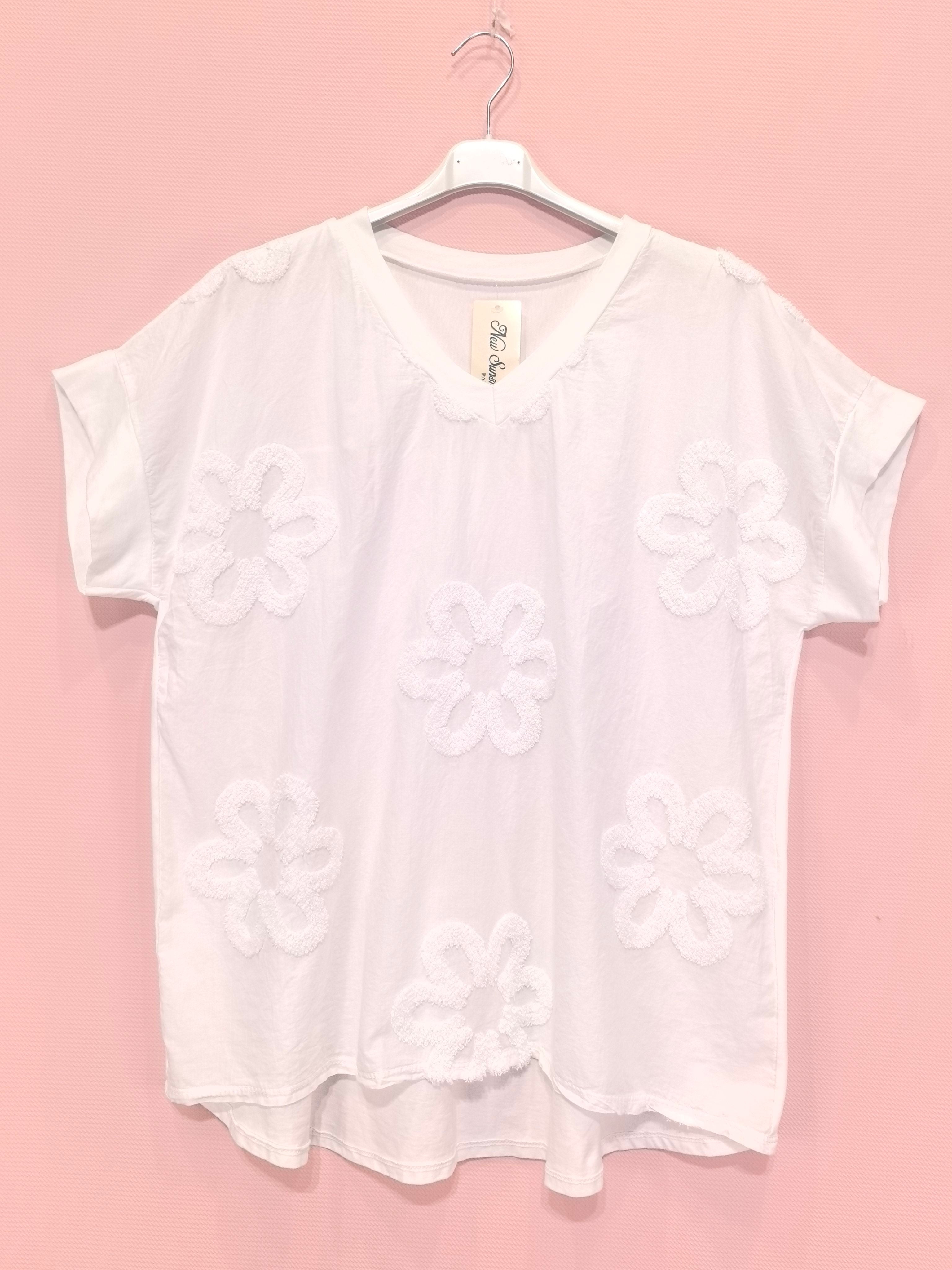 T-shirt brodé 100% coton, idéal pour le printemps/été, confectionné en Italie, parfait pour une allure élégante et décontractée.（x8）