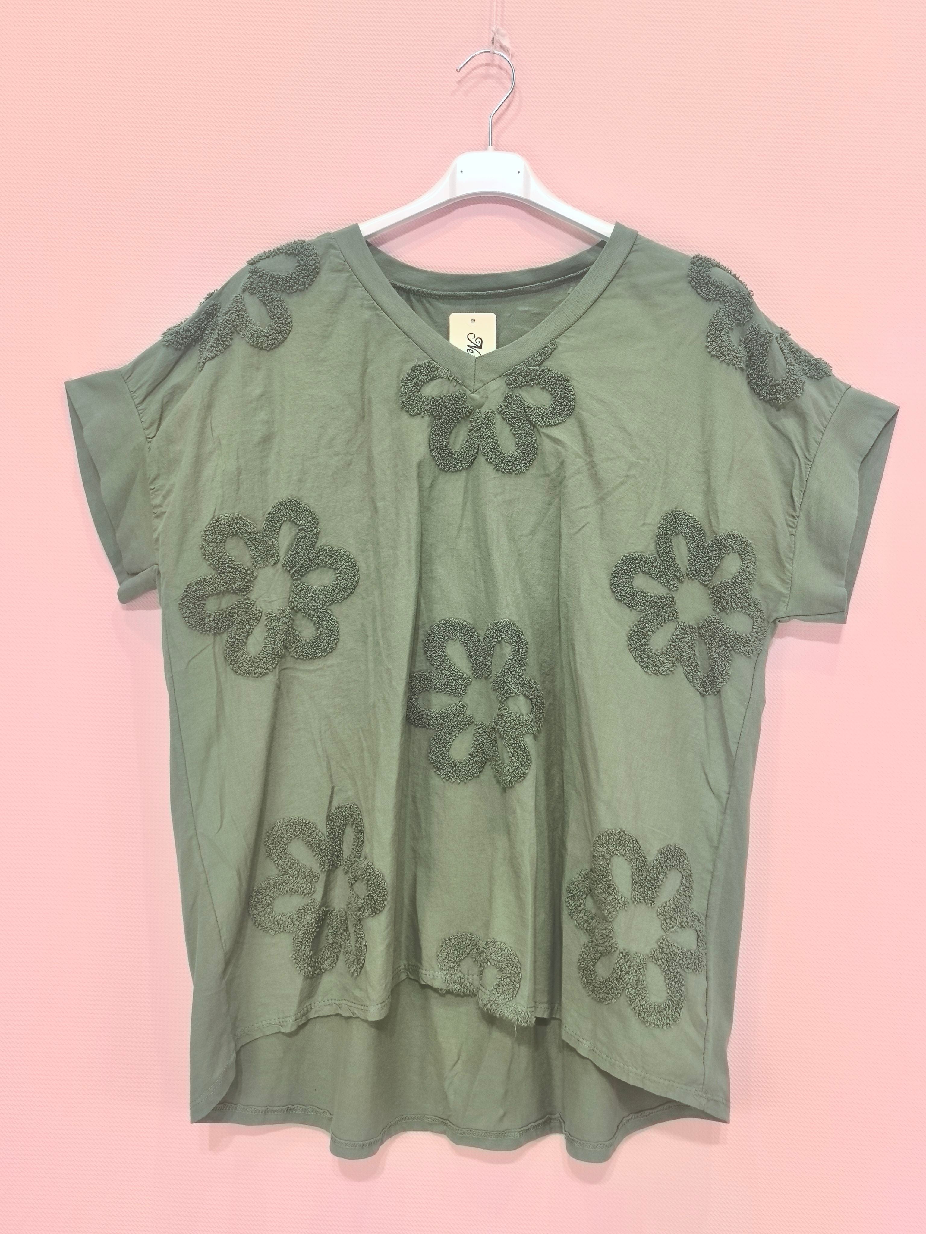 T-shirt brodé 100% coton, idéal pour le printemps/été, confectionné en Italie, parfait pour une allure élégante et décontractée.（x8）