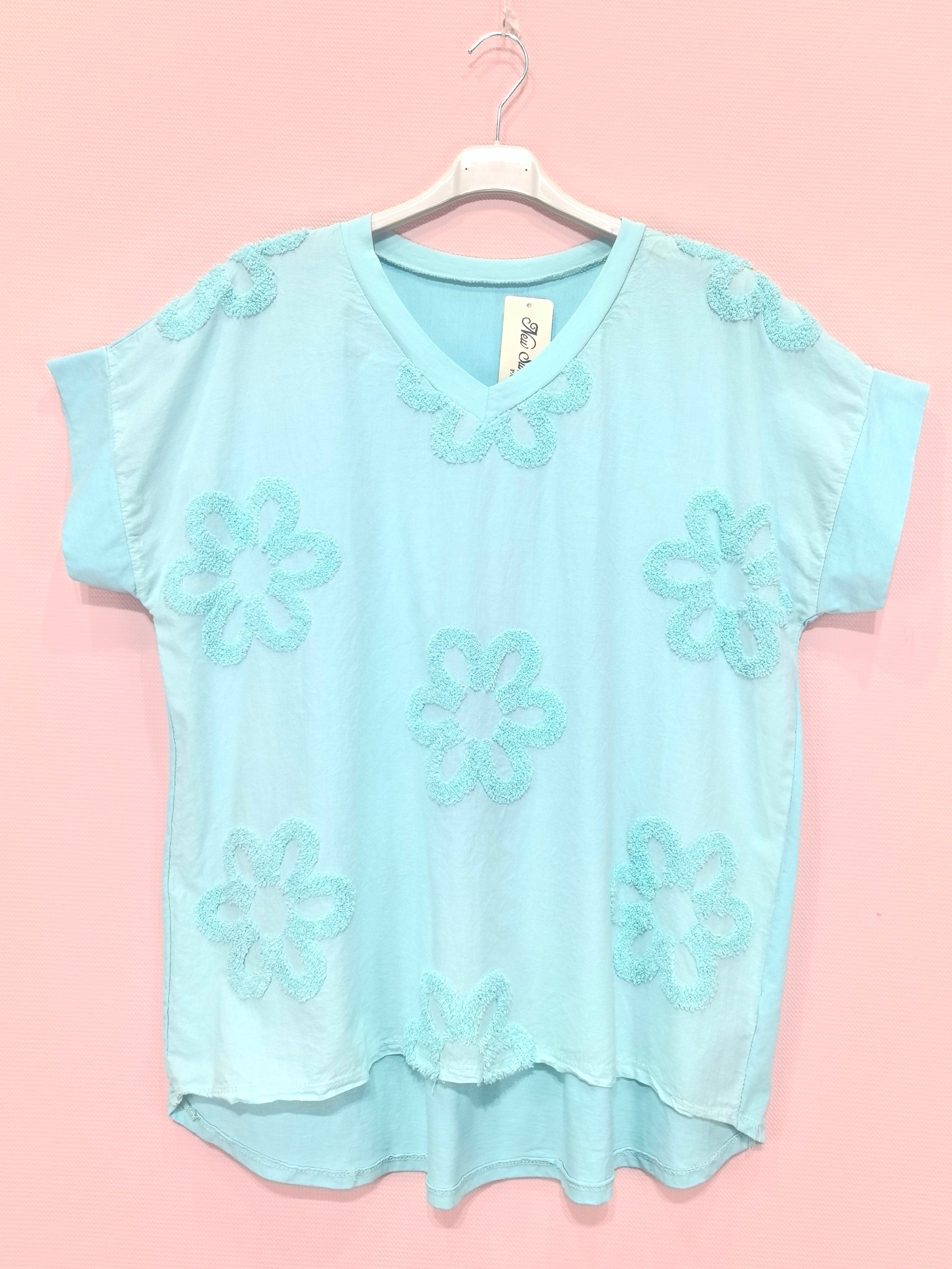 T-shirt brodé 100% coton, idéal pour le printemps/été, confectionné en Italie, parfait pour une allure élégante et décontractée.（x8）