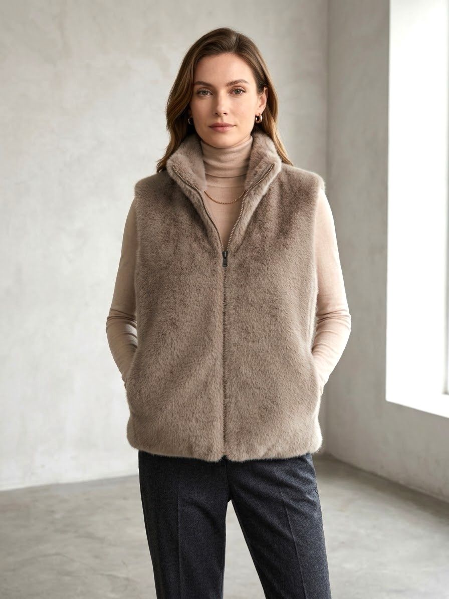 Gilet Sans Manches Fausses Fourrure (x6)