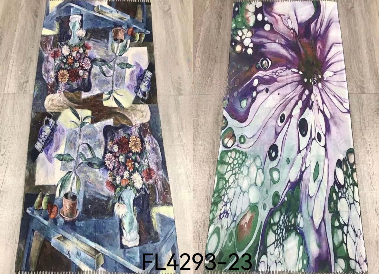 Foulards châle  peinture à l'huile double face (x4)#23
