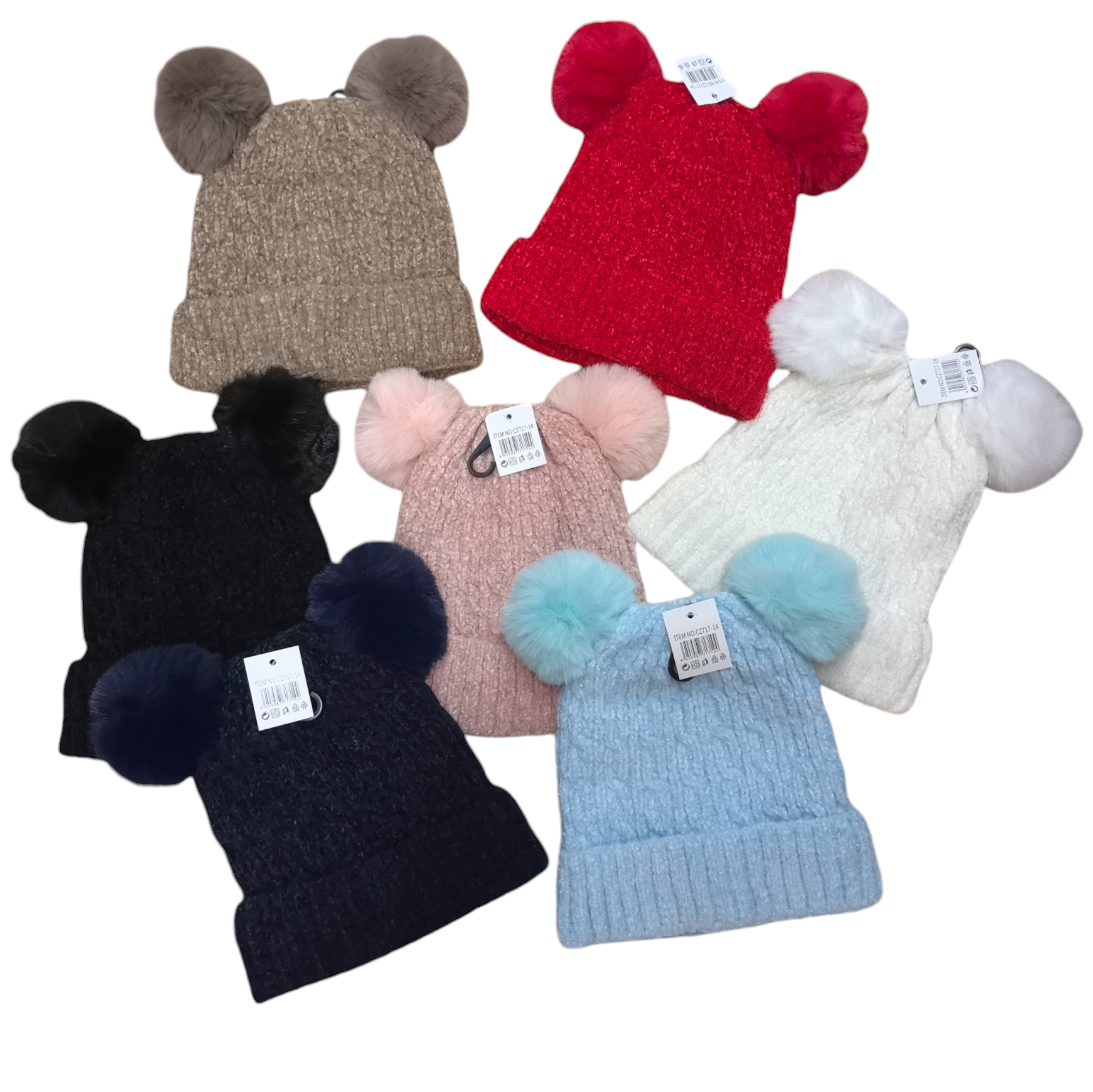 Bonnet chic à double pompon pour enfant (x12)