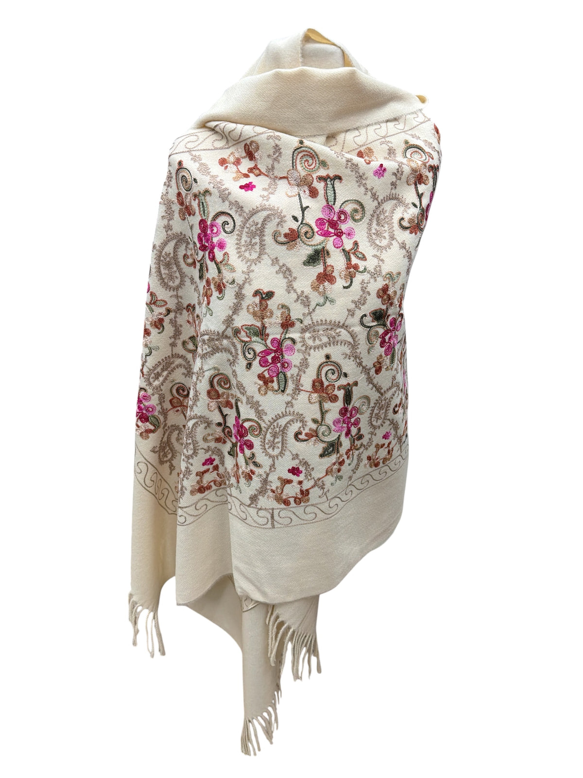 Grande écharpe‑châle à broderies florales colorées. (X10）
