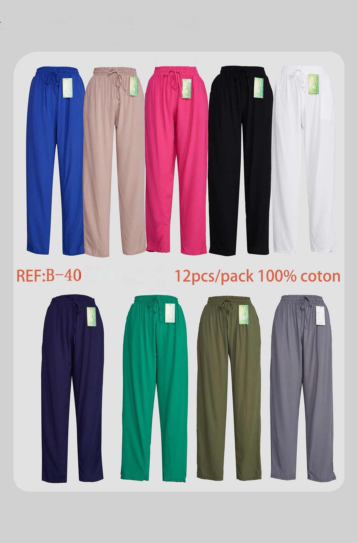 Pantalon Fluide Coton Sans Motif – 100%Coton (x12)