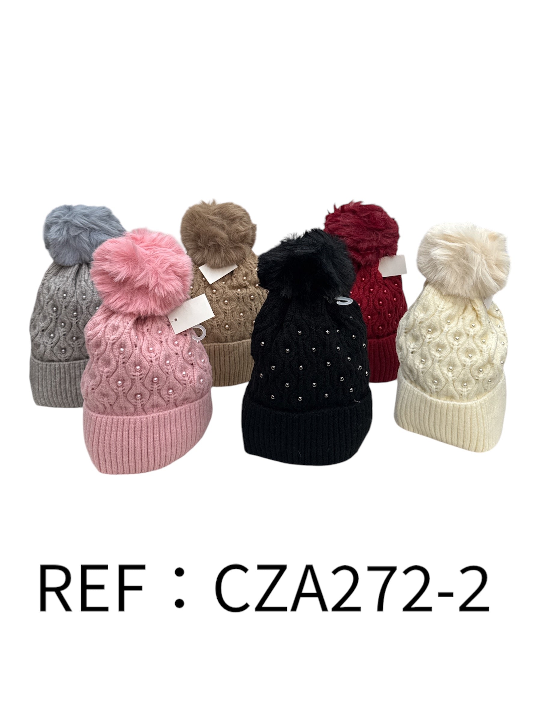 bonnet femme tricoté avec perle(x12)