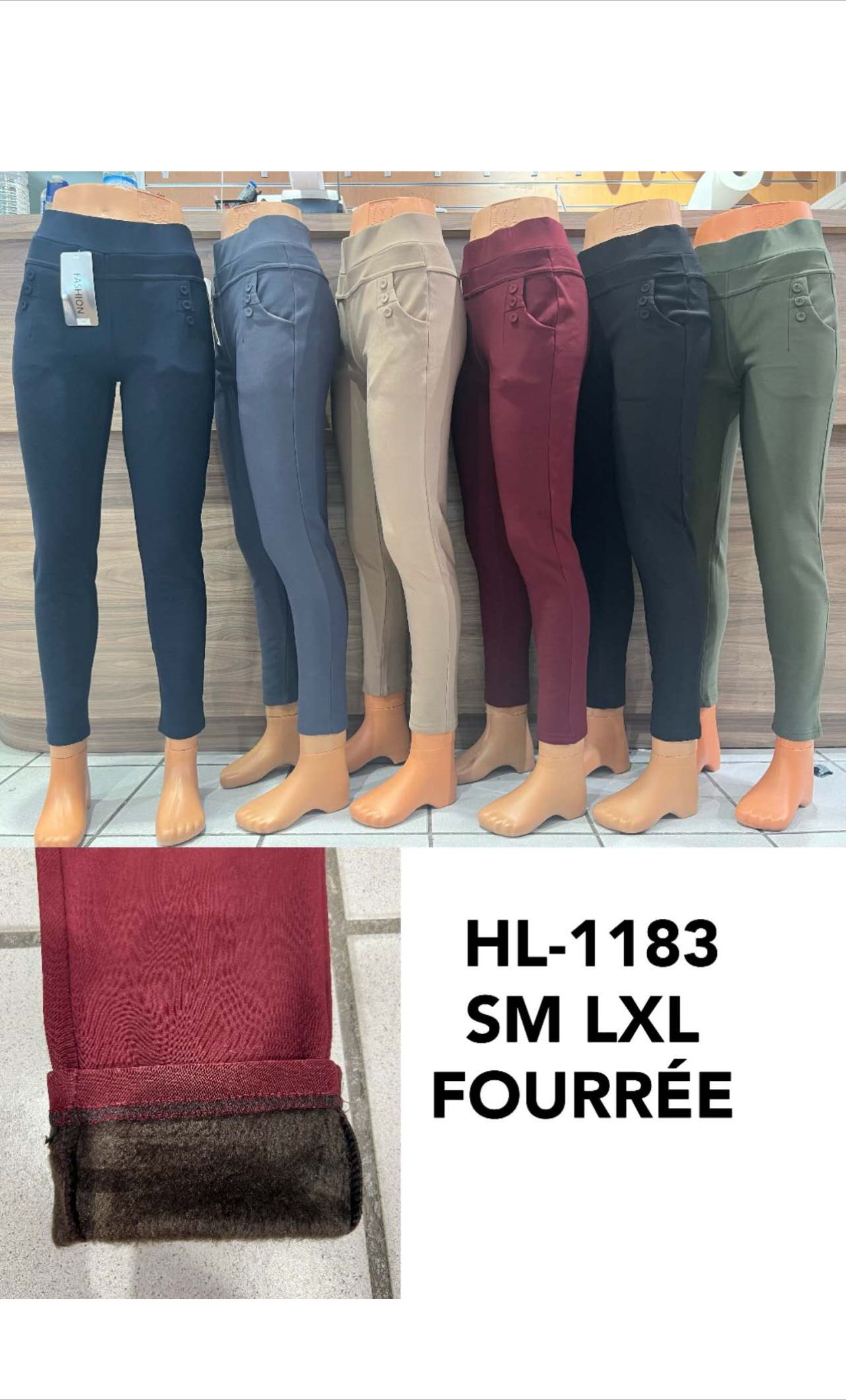 Pantalon slim doublé en polaire détails poche (x12)