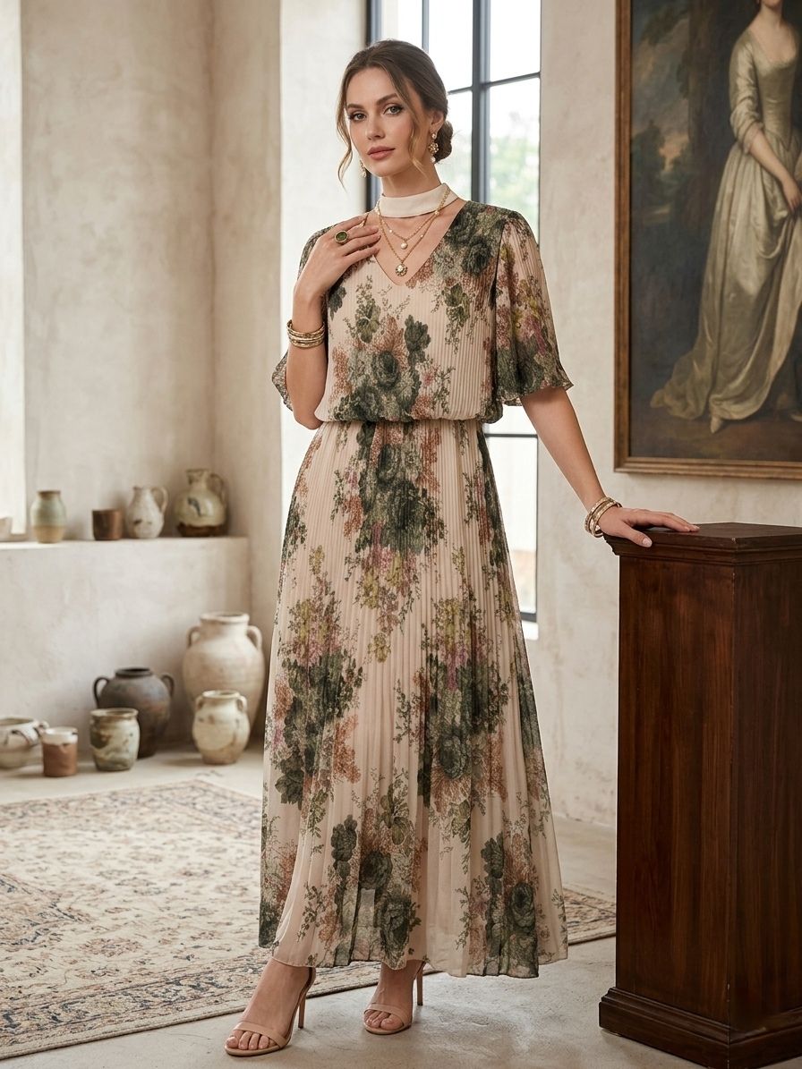 Robe Plissé Imprimée (x4）