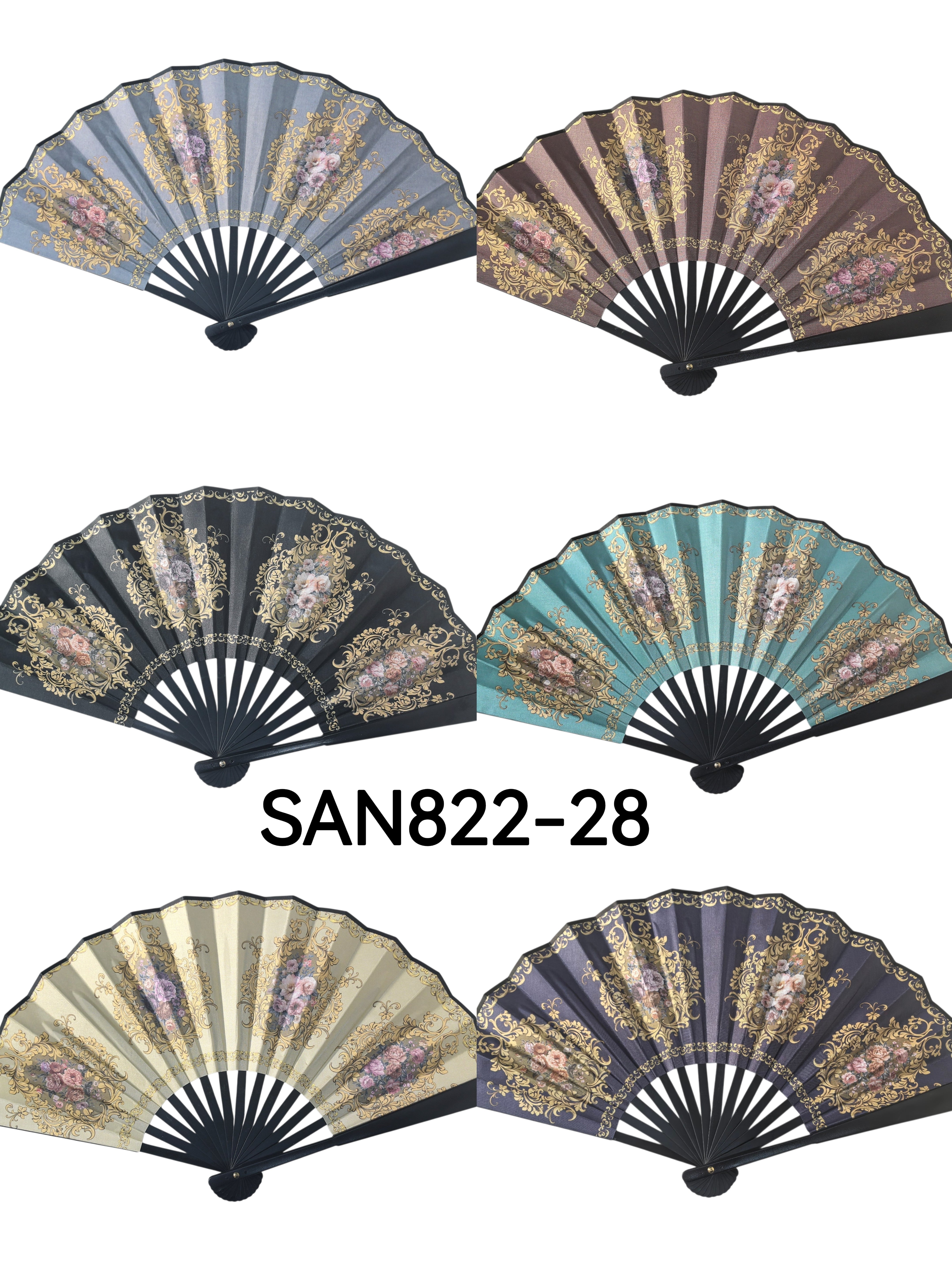 Éventail Pliant Style Baroque Français - Motifs Floraux  Dorés (x12)#28