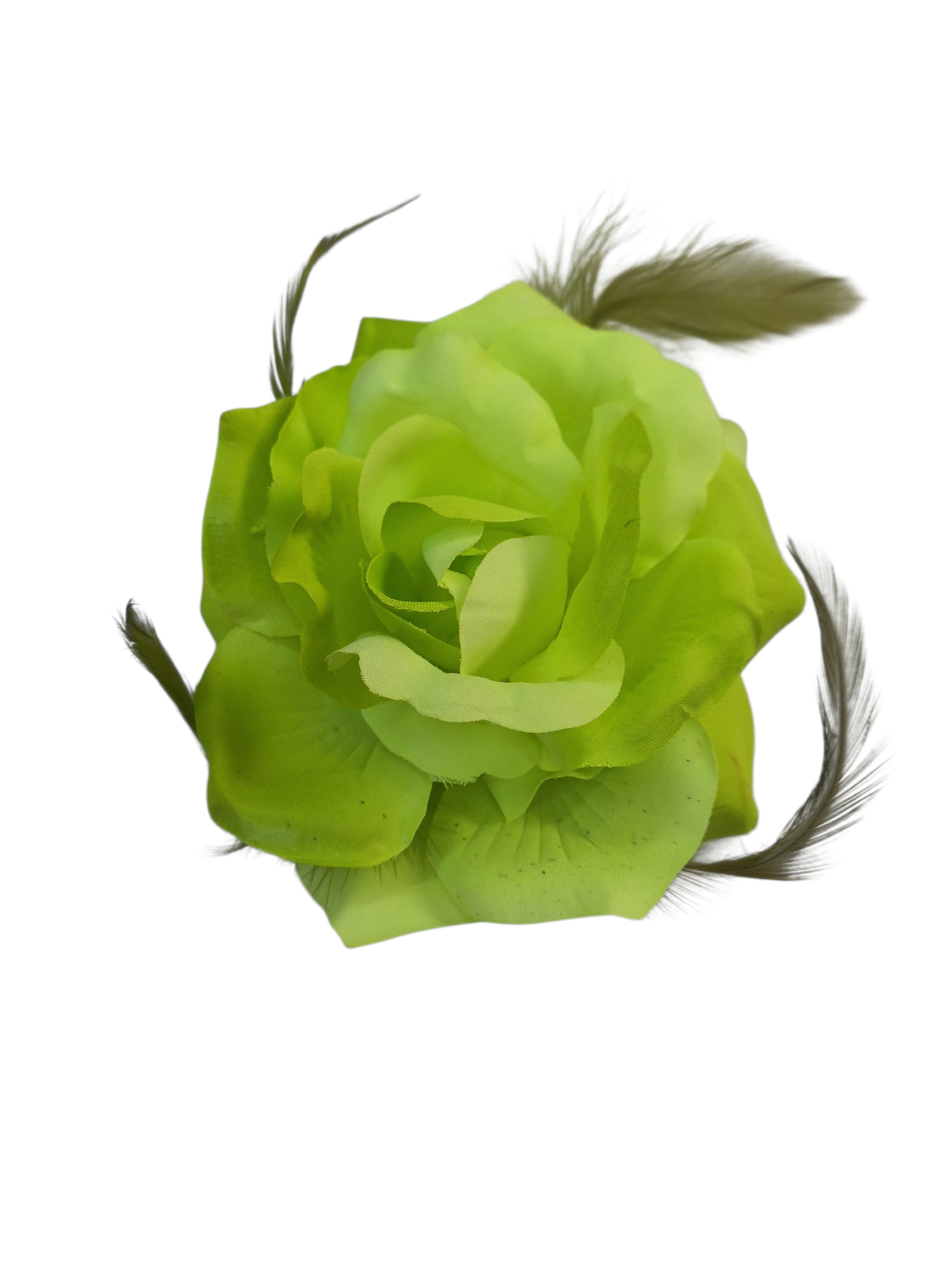 Barrette fleur avec plumes – épingle de corsage + élastique + pince (x12)
