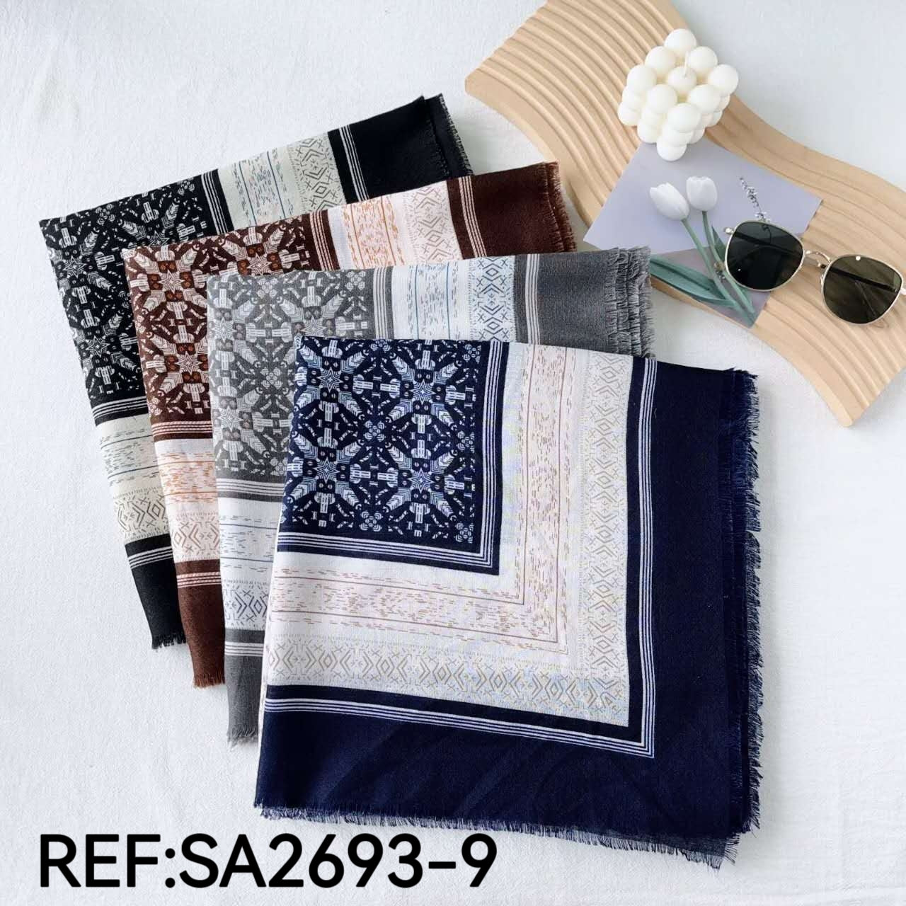 Grand Foulard Carré Ethnique Motif Géométrique à Franges (x12)
