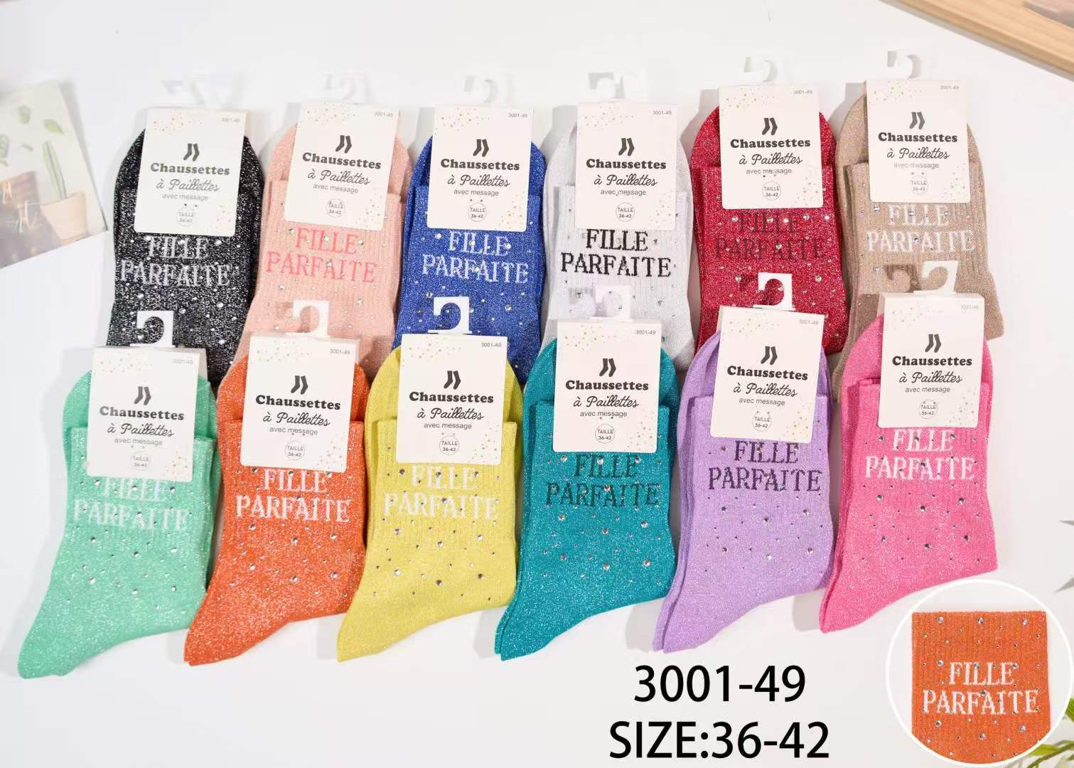 chaussette paillettes avec message(×12)3001