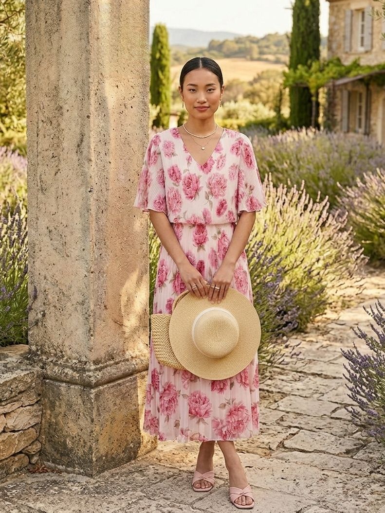 Robe Plissé Imprimée (x6）