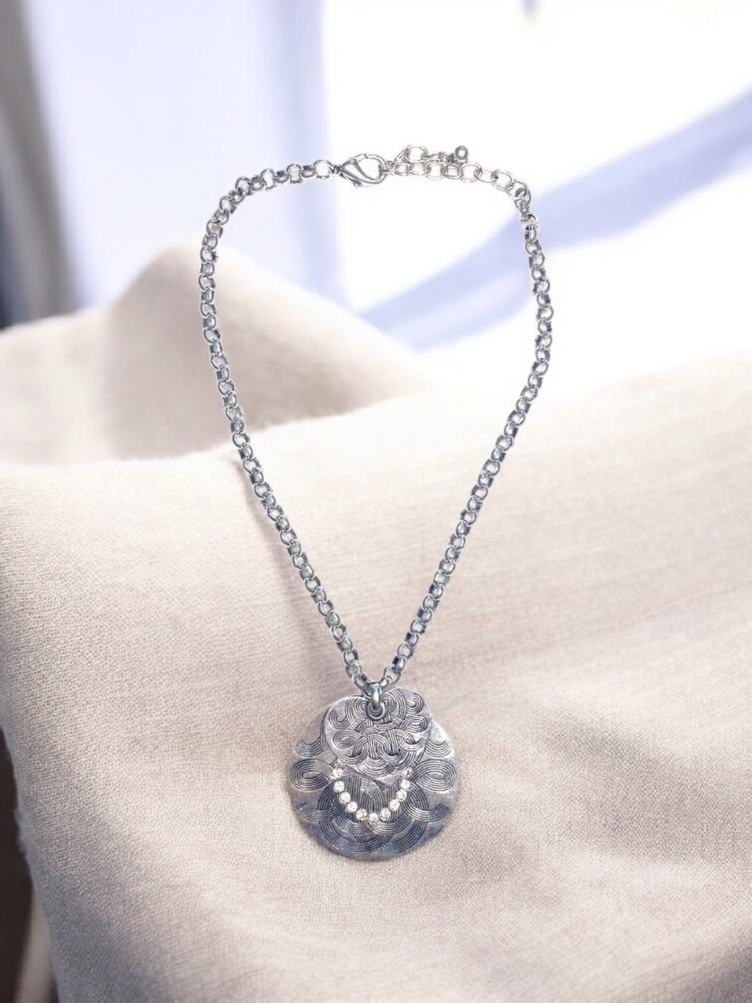 Collier sautoir fantaisie Chaîne duo rond forme coeur(x2)