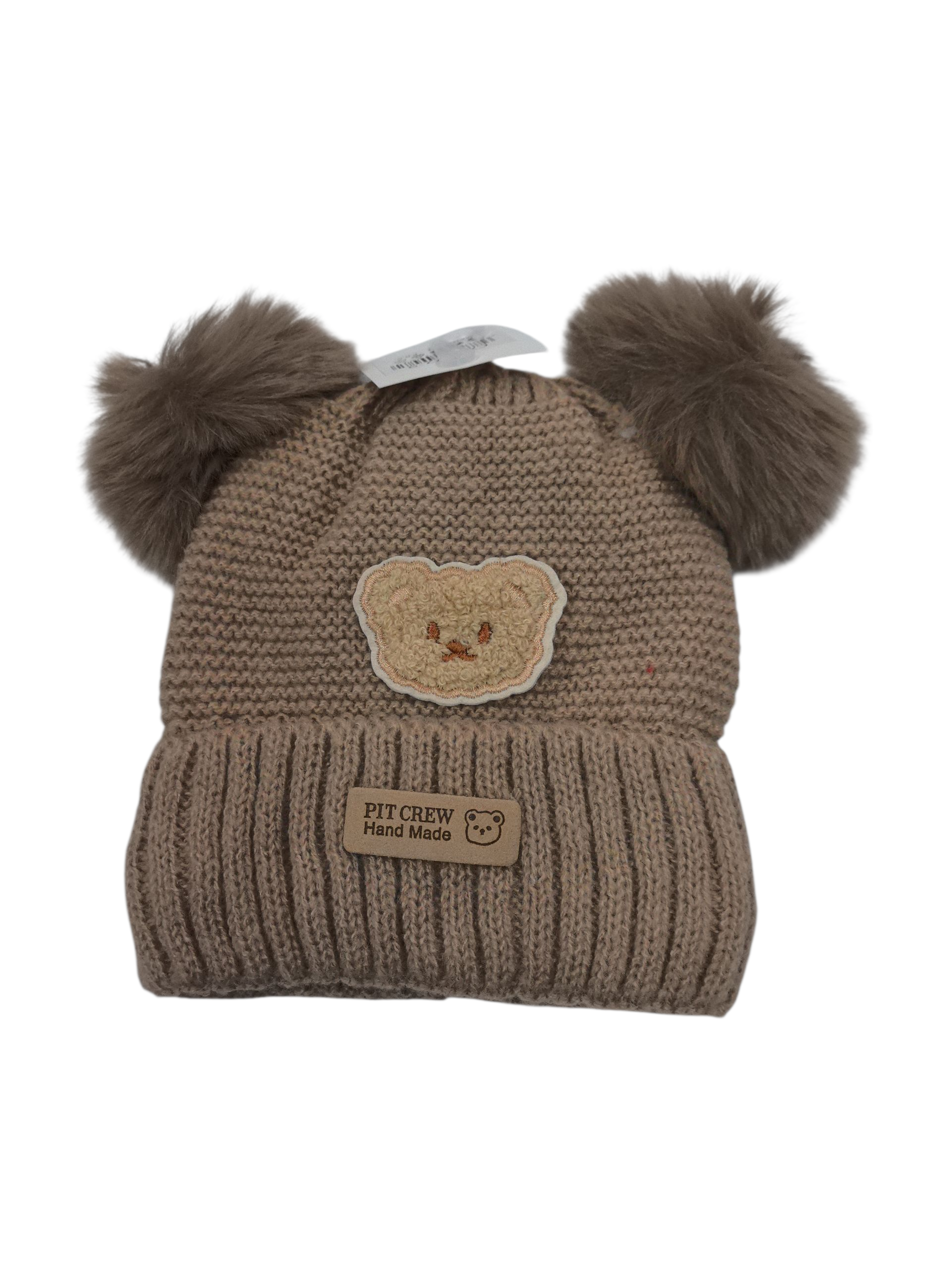 Bonnet double pompon motif ours  (x12)