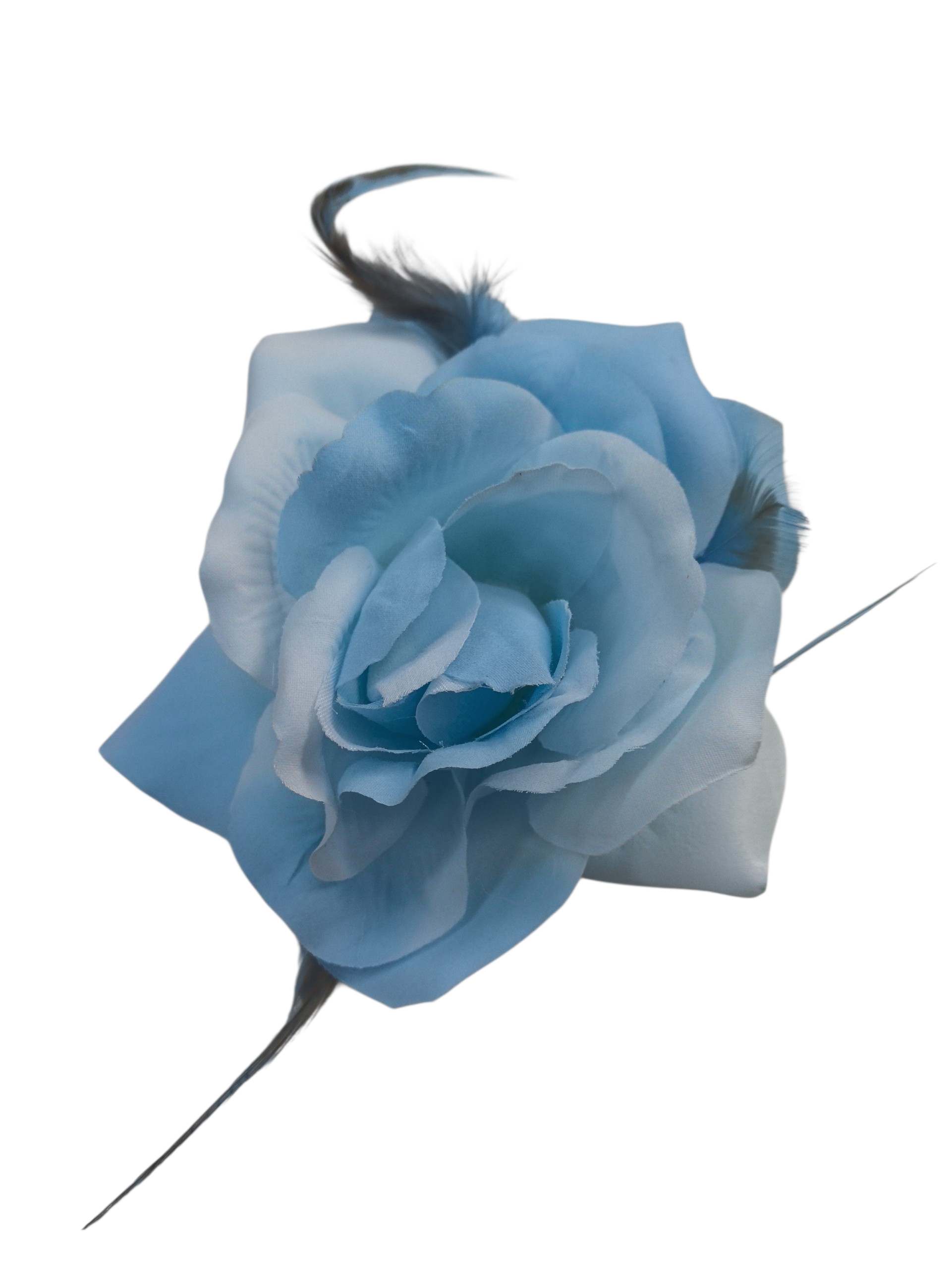 Barrette fleur avec plumes – épingle de corsage + élastique + pince (x12)