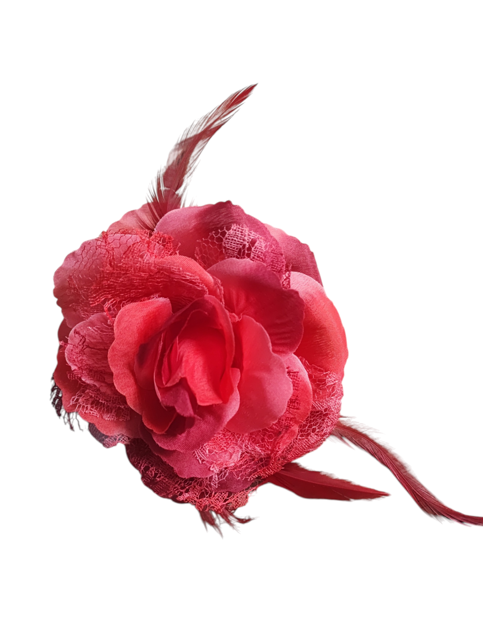 Barrette fleur avec plumes – épingle de corsage + élastique + pince (x12)#3