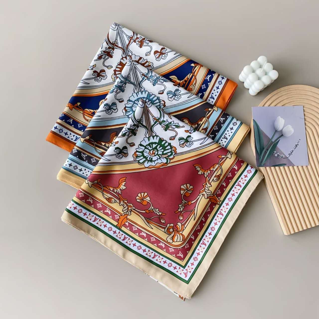 Foulard Carré touche soie  130×130cm (x6)#35