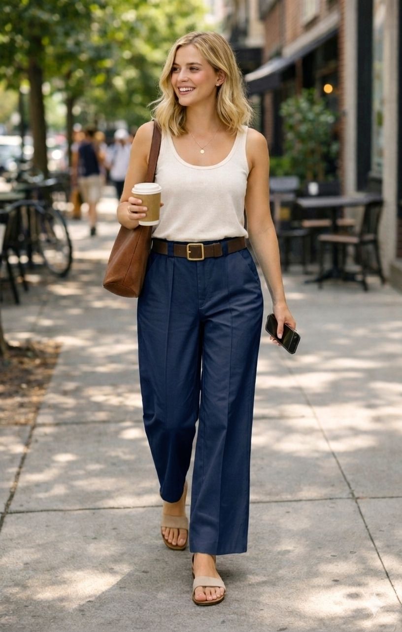 Pantalon large taille haute(x6)
