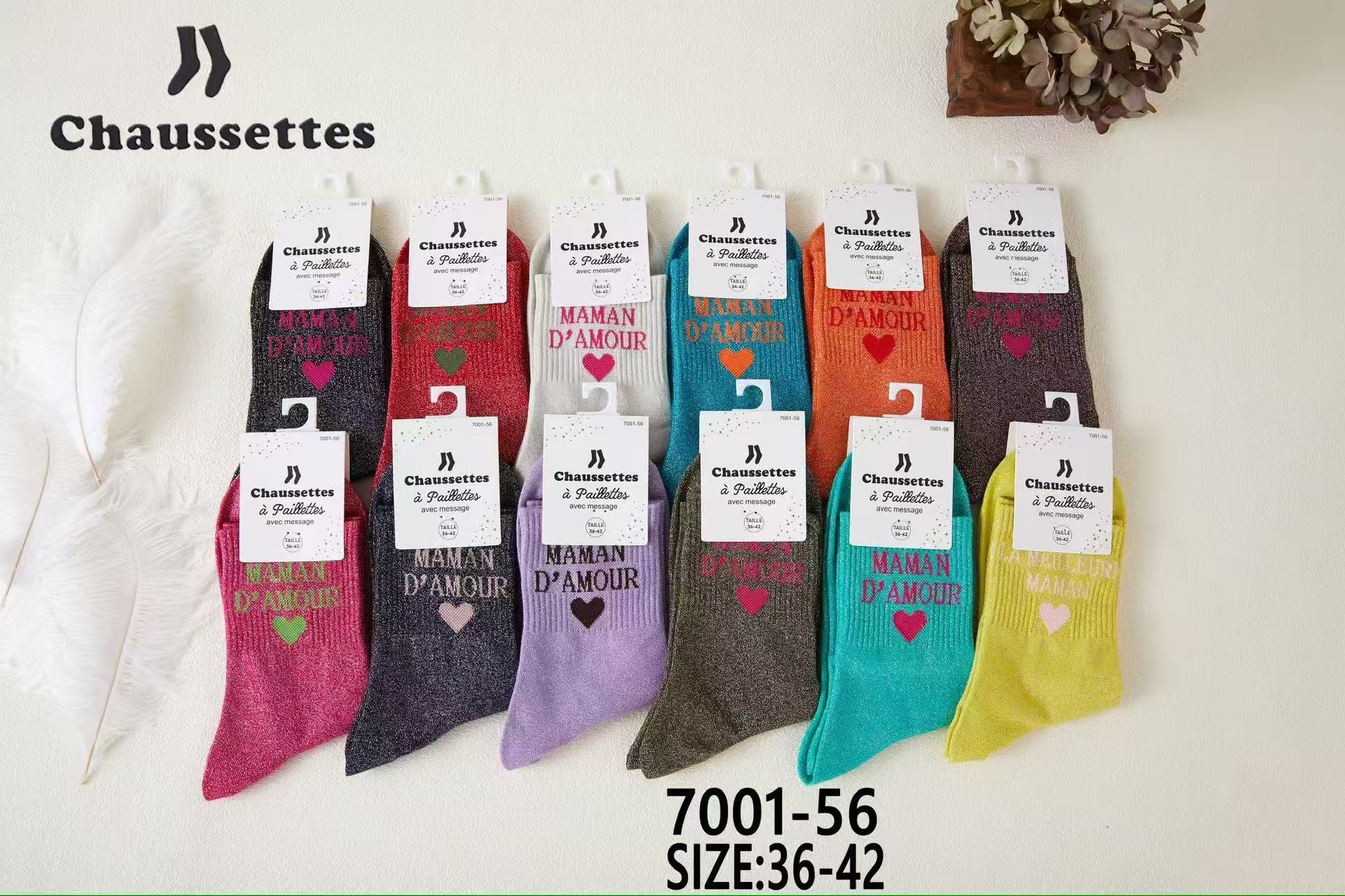 chaussette paillettes avec message(×12)7001