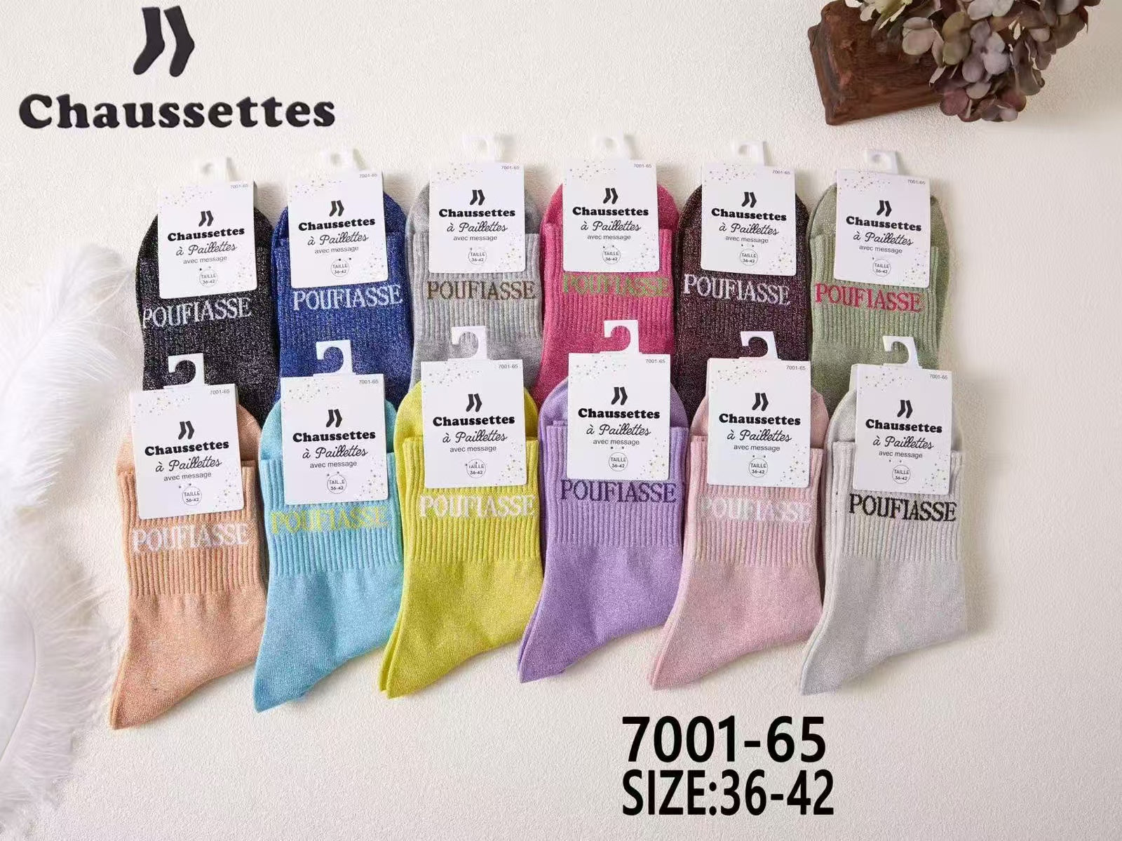 chaussette paillettes avec message(×12)7001