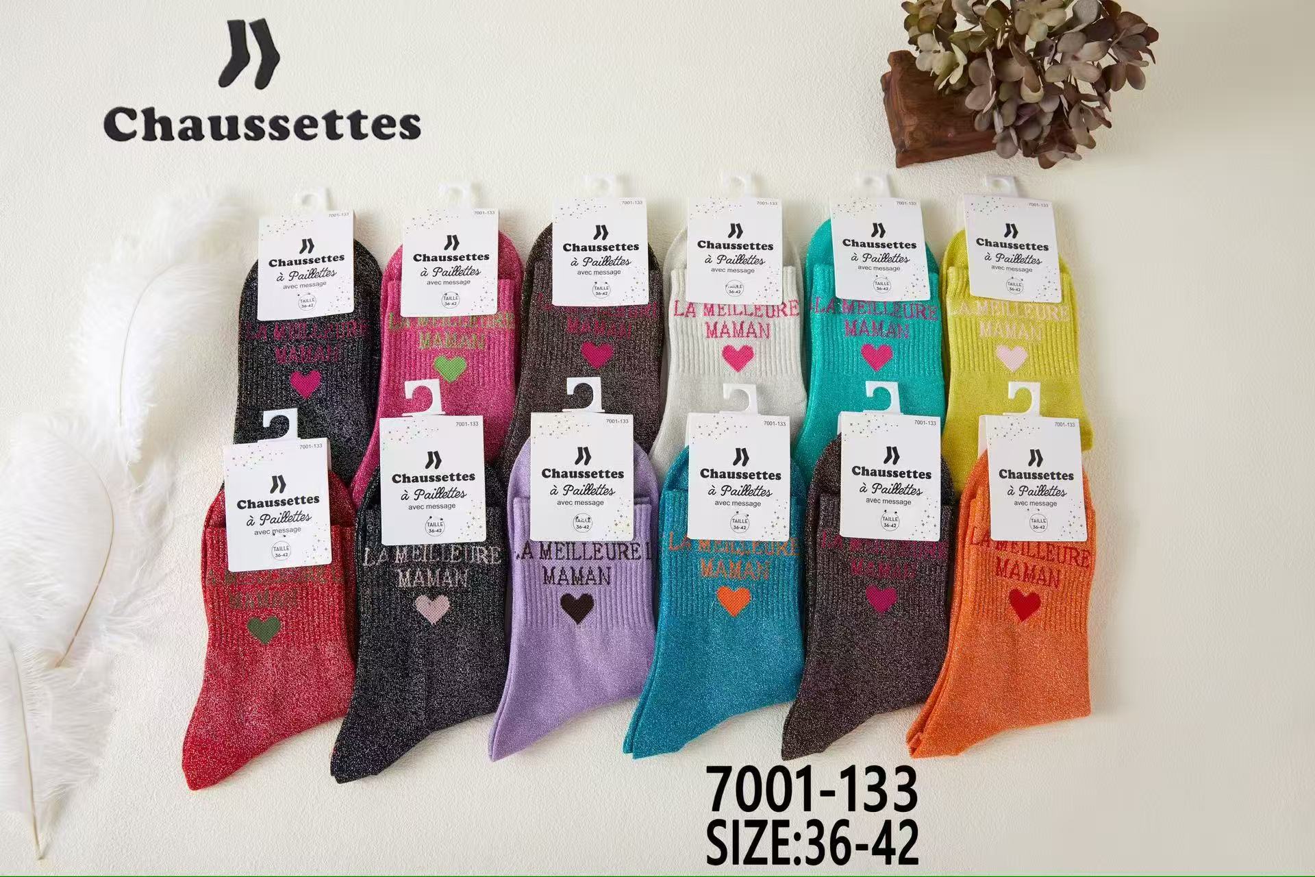 chaussette paillettes avec message(×12)7001