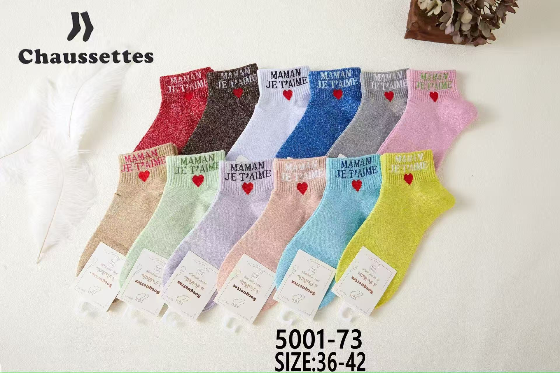 chaussette paillettes avec message(×12)5001