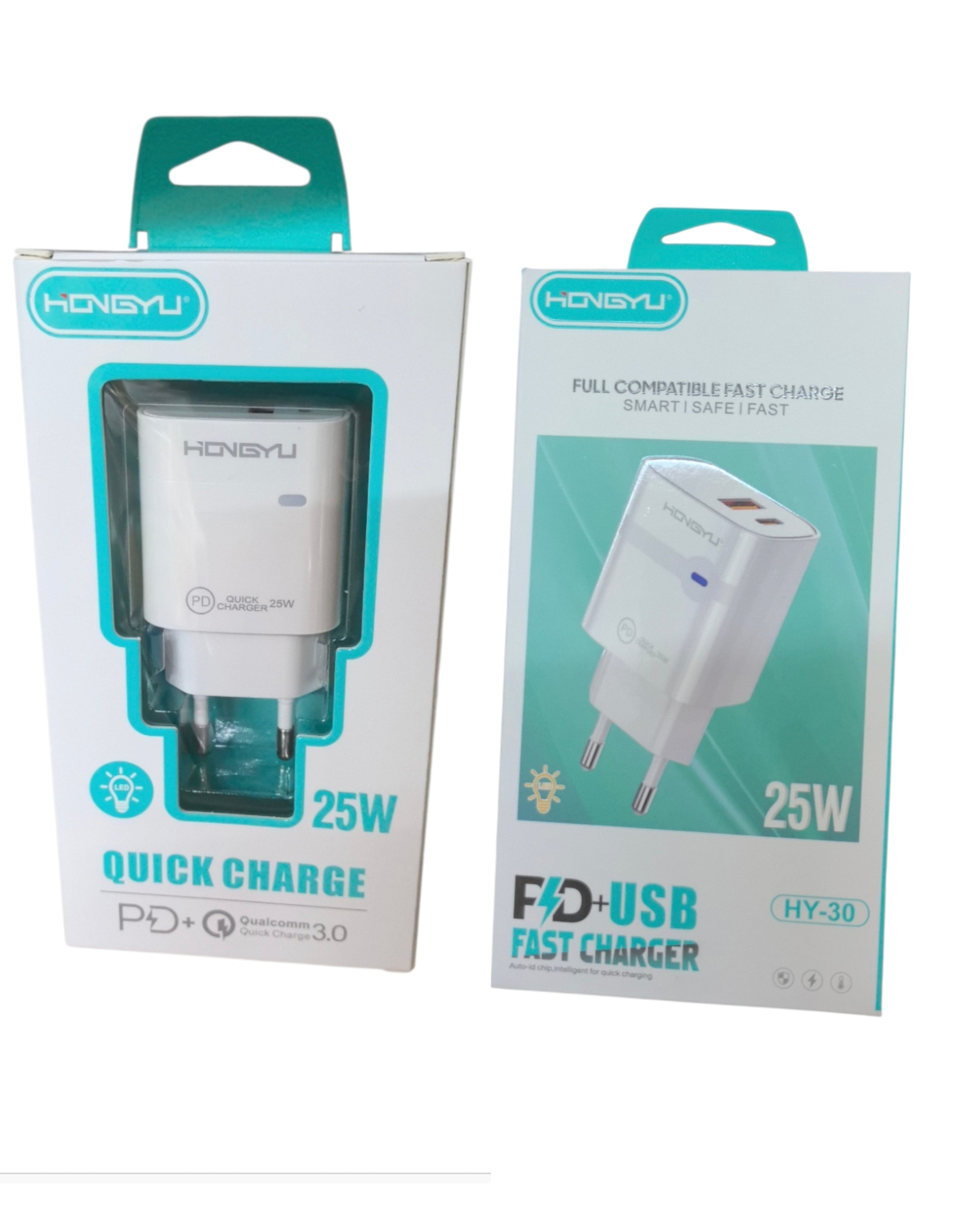 Chargeur rapide 25W HONGYU HY-30, double port USB-A + Type-C PD (x12)