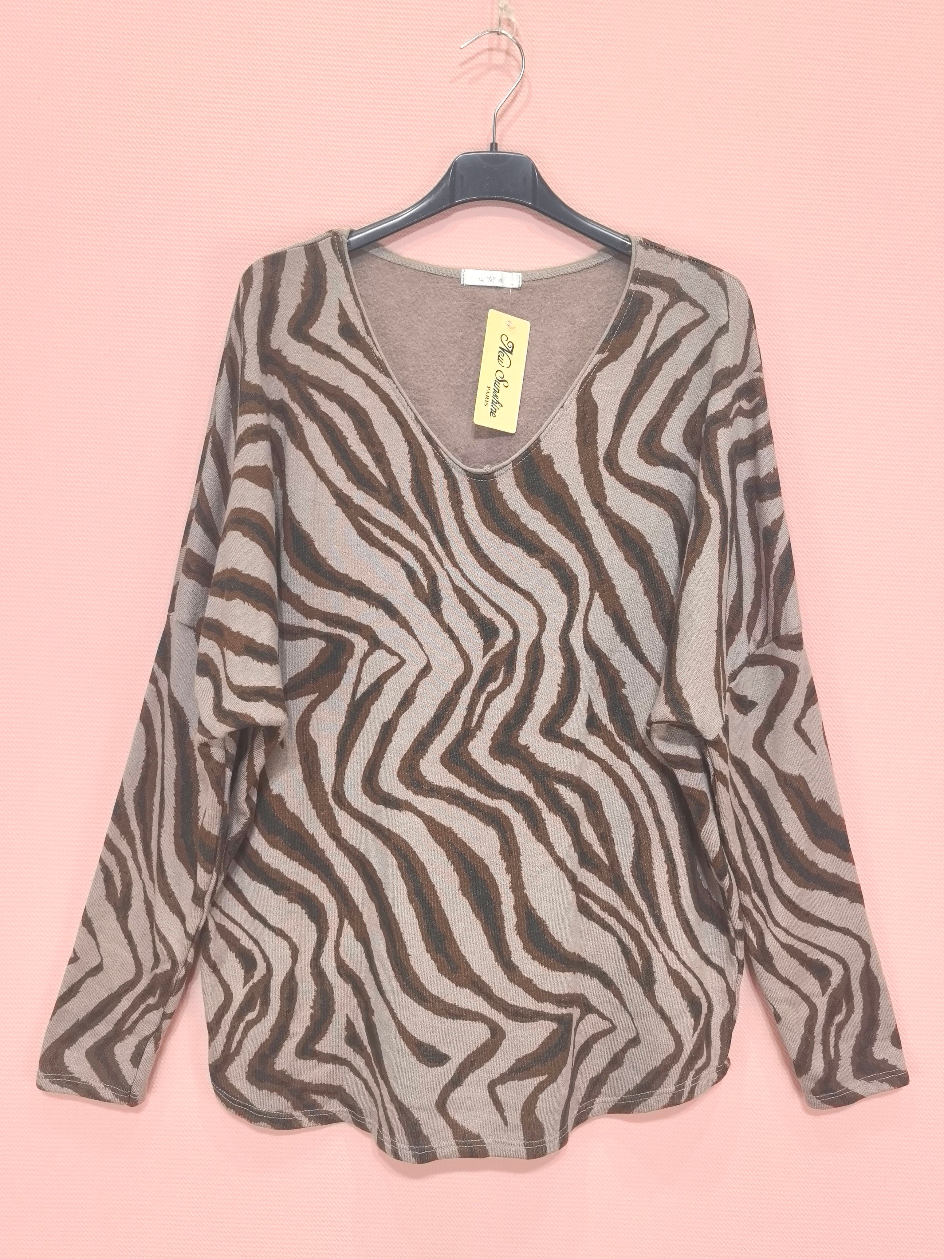 T-shirt oversize manches longues intérieur doux imprimé zèbre (x8)