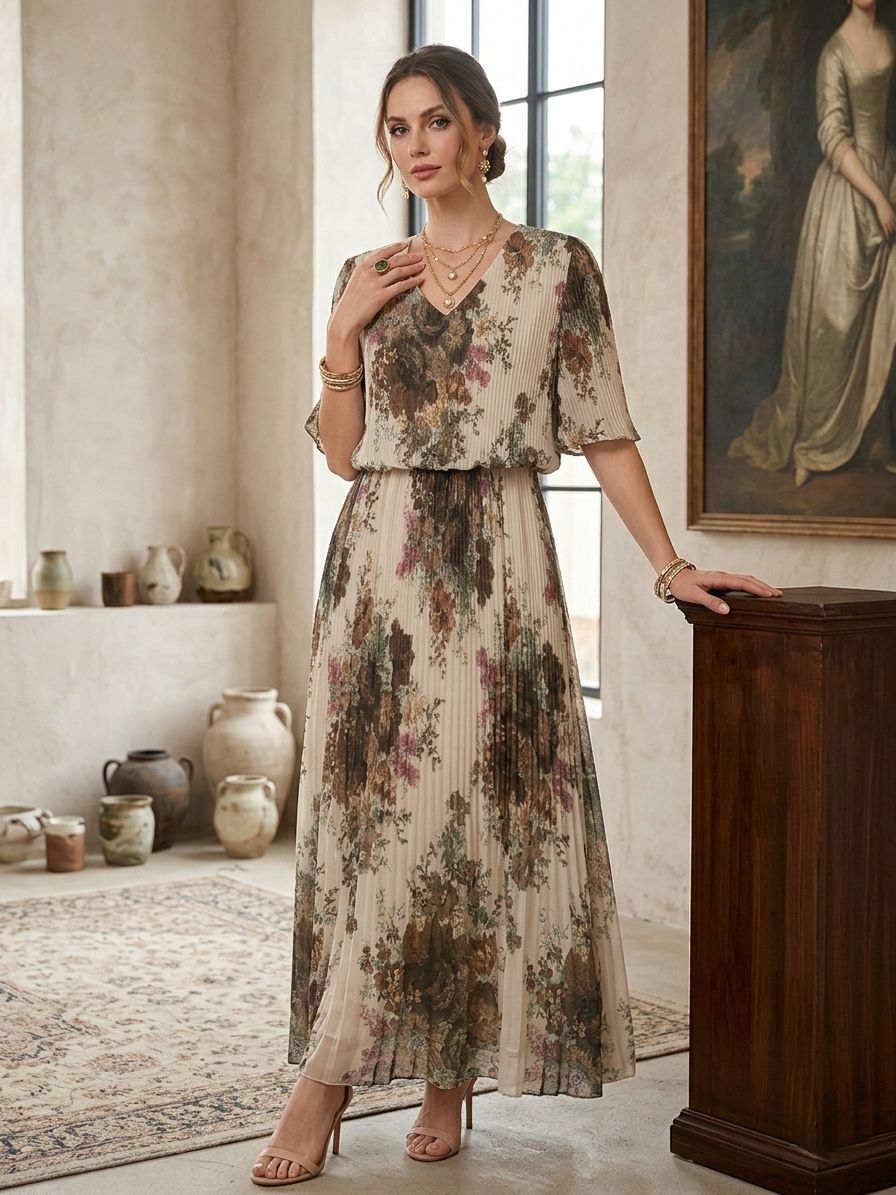 Robe Plissé Imprimée (x4）