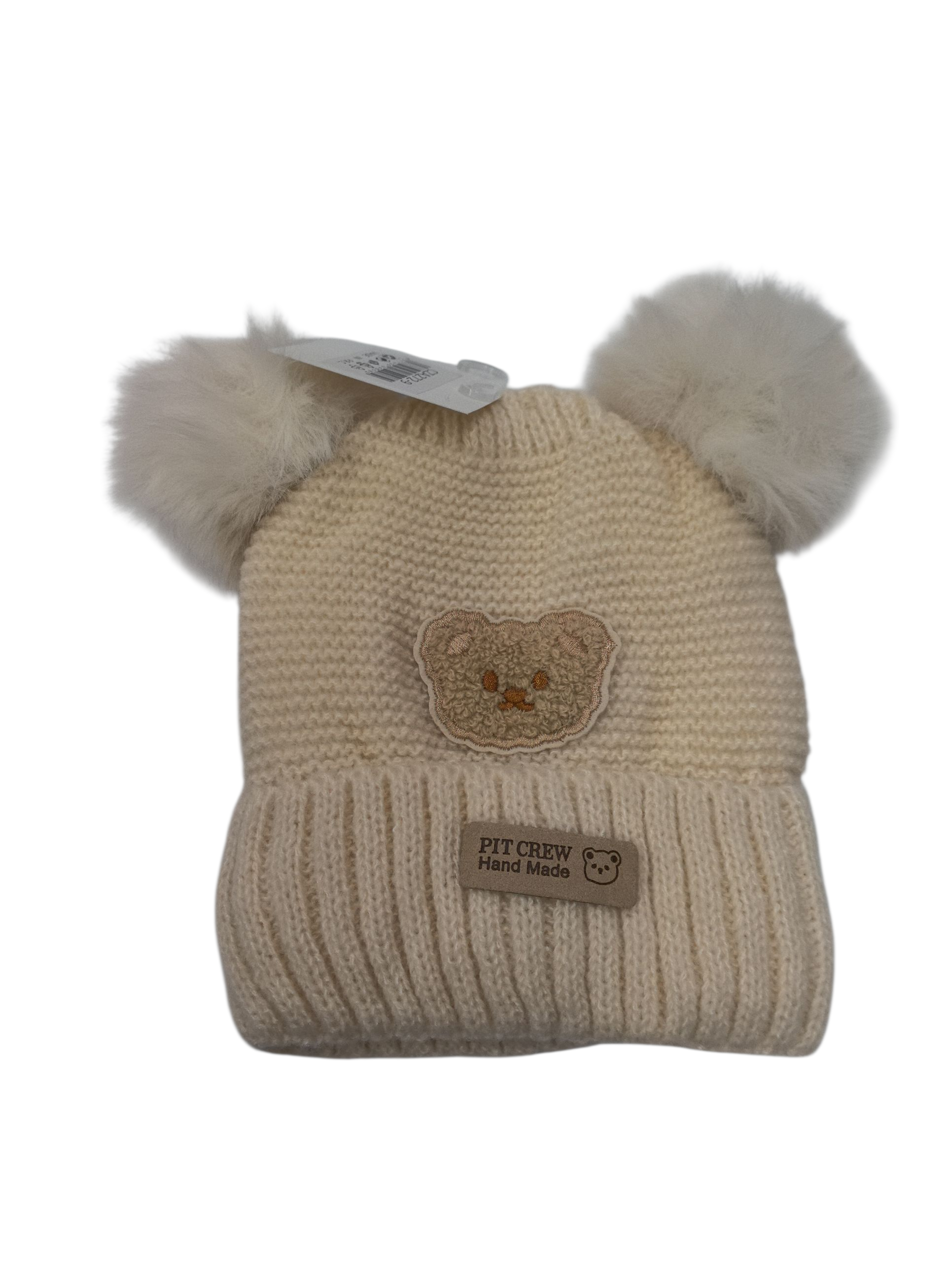 Bonnet double pompon motif ours  (x12)