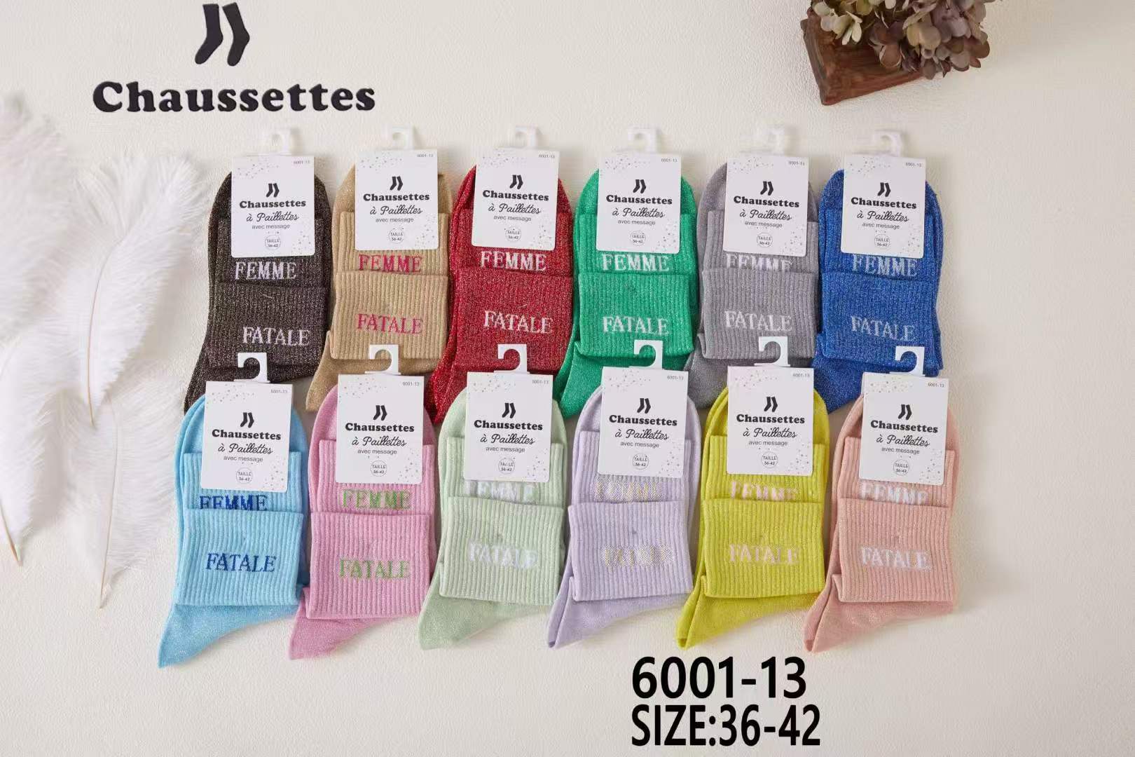 chaussette paillettes avec message(×12)6001