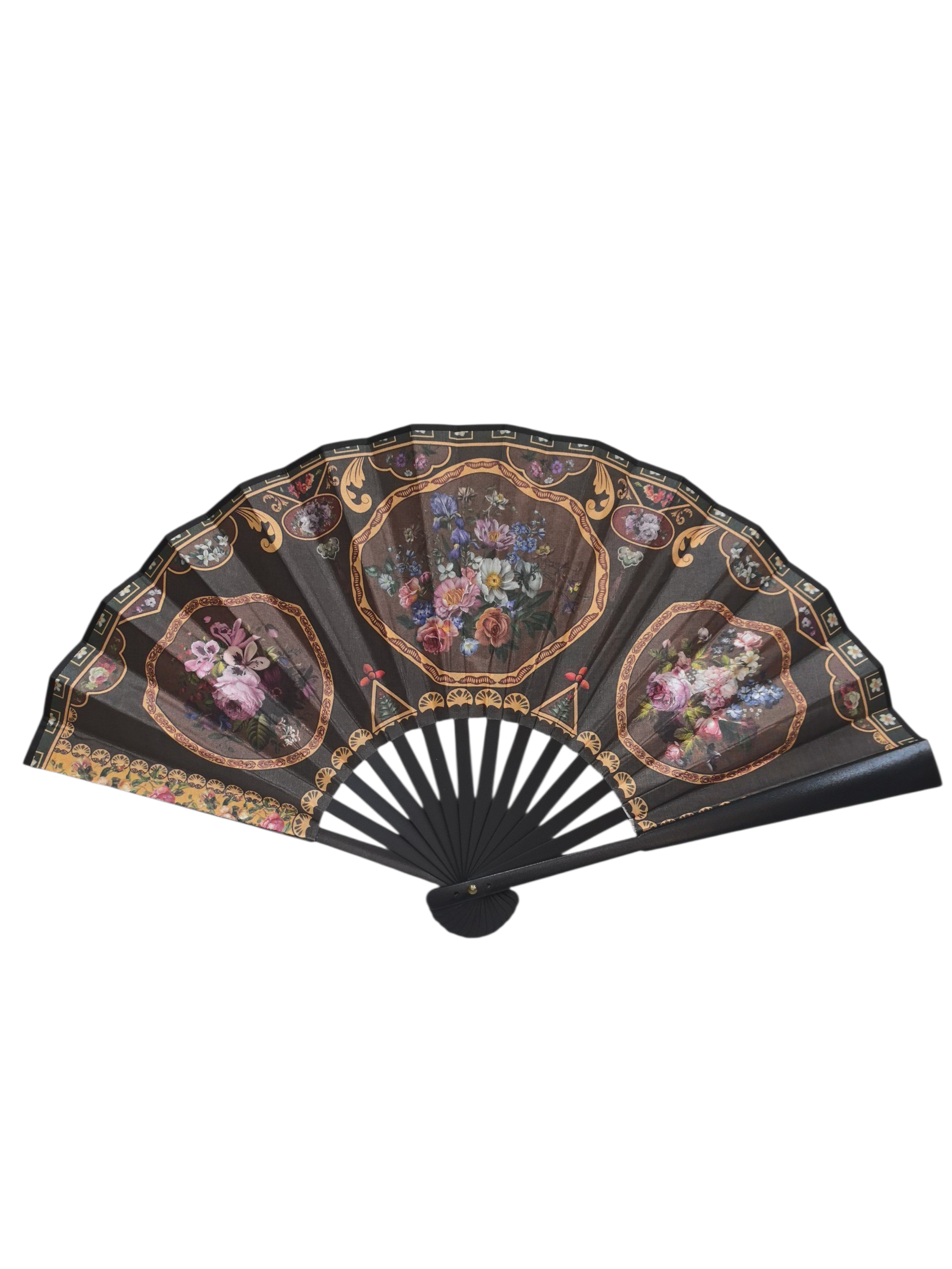 Éventail Pliant Style Rococo - Tableaux Fleuris Anciens(x12)#29