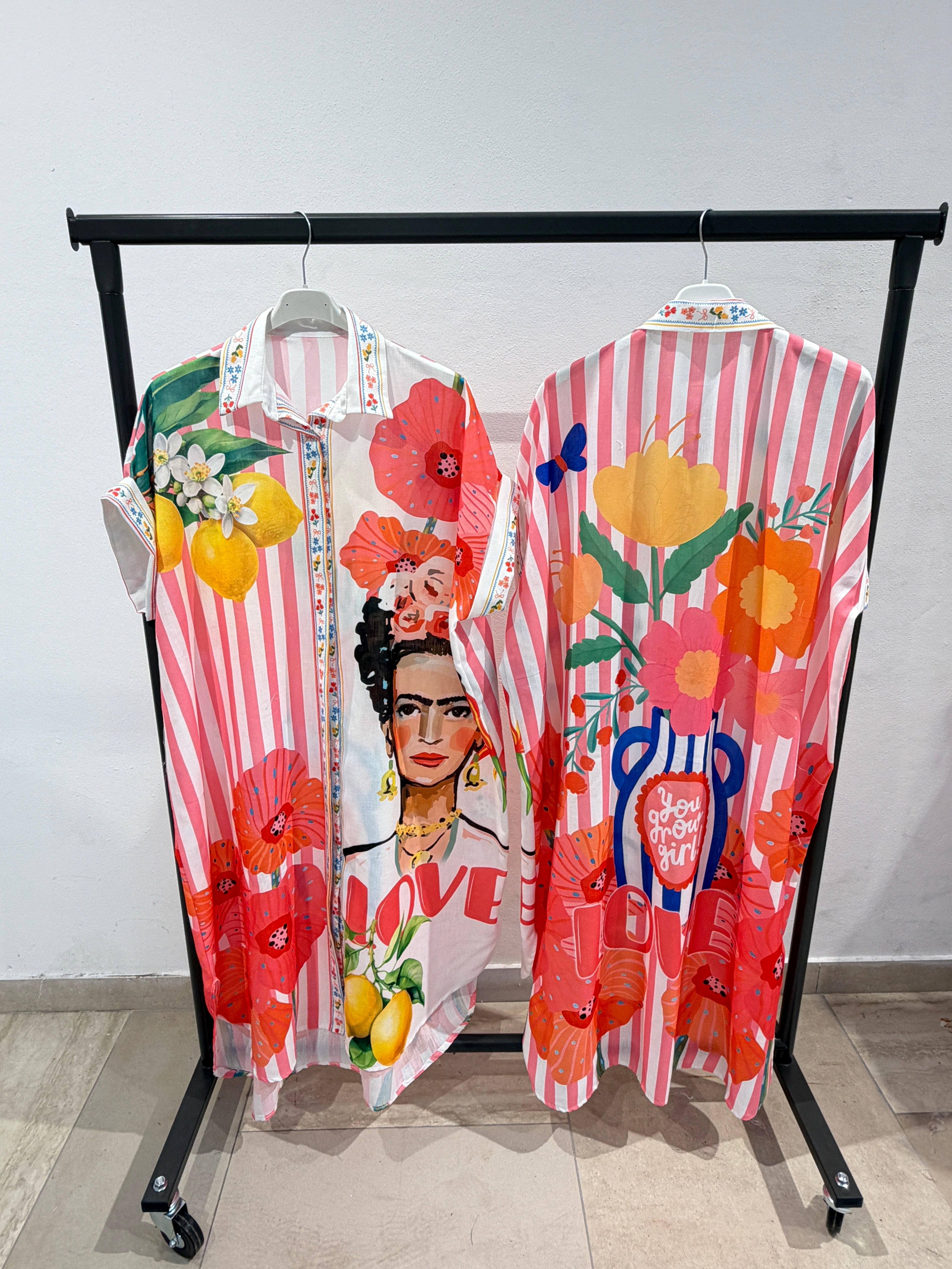 Robe Chemise Longue Imprimée Graphique OverSize (x4)