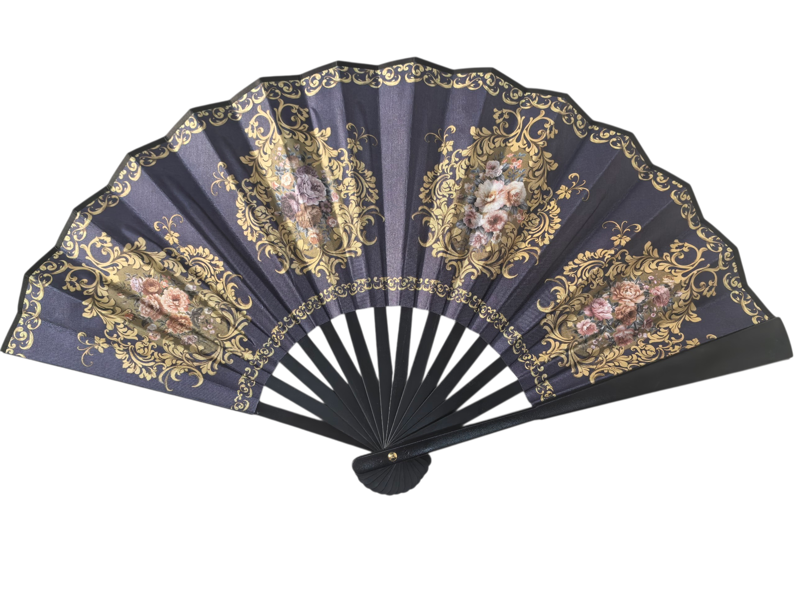 Éventail Pliant Style Baroque Français - Motifs Floraux  Dorés (x12)#28